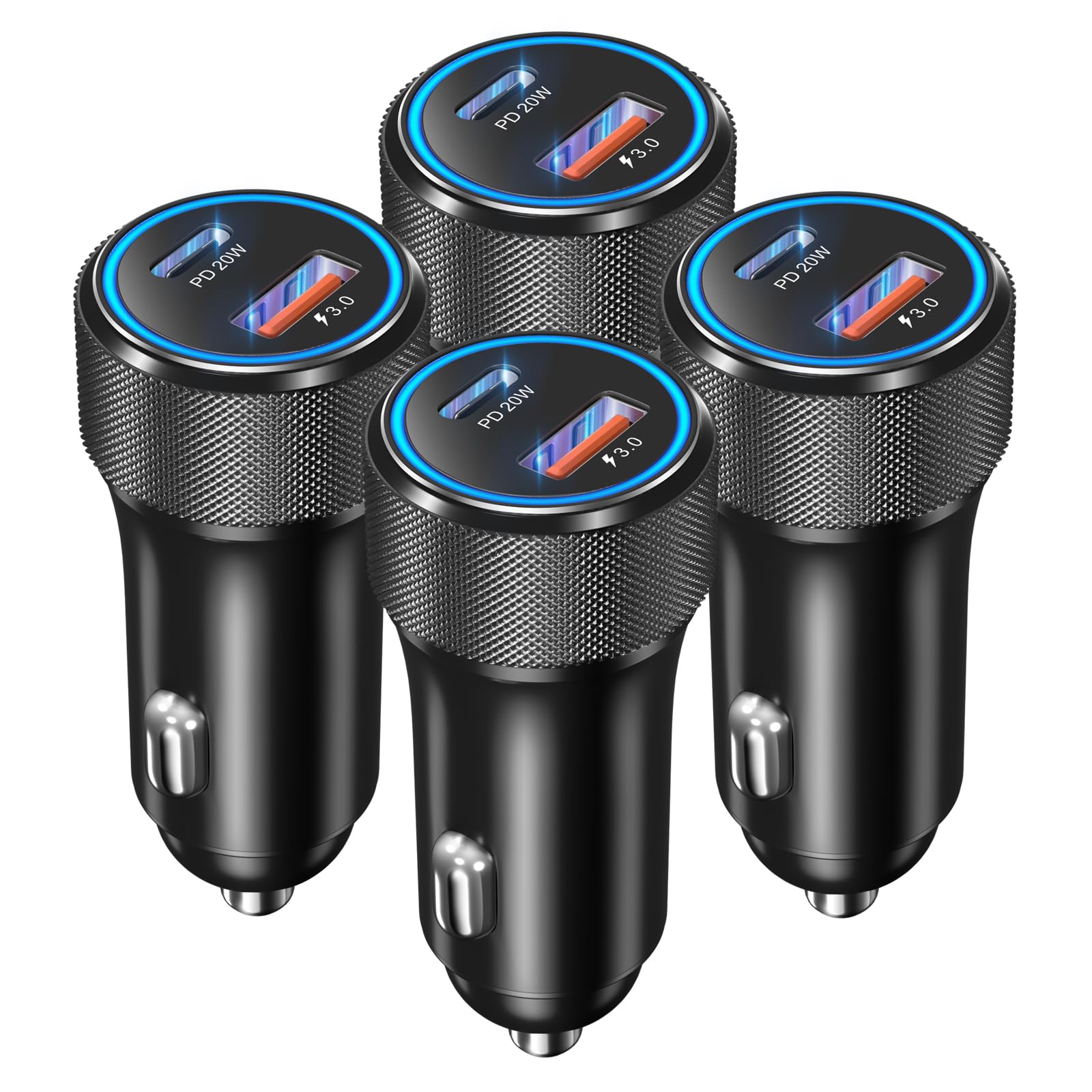 OKRAY 36W Dual USB C Car Charger 4-Pack - PD3.0 & QC3.0 Fast Charging Adapter for iPhone 16/15/14/13 Pro Max, Samsung Galaxy S25/S24/A35, Pixel 9 - 12V Cigarette Lighter Phone Charger for Road Trips & Daily Commute