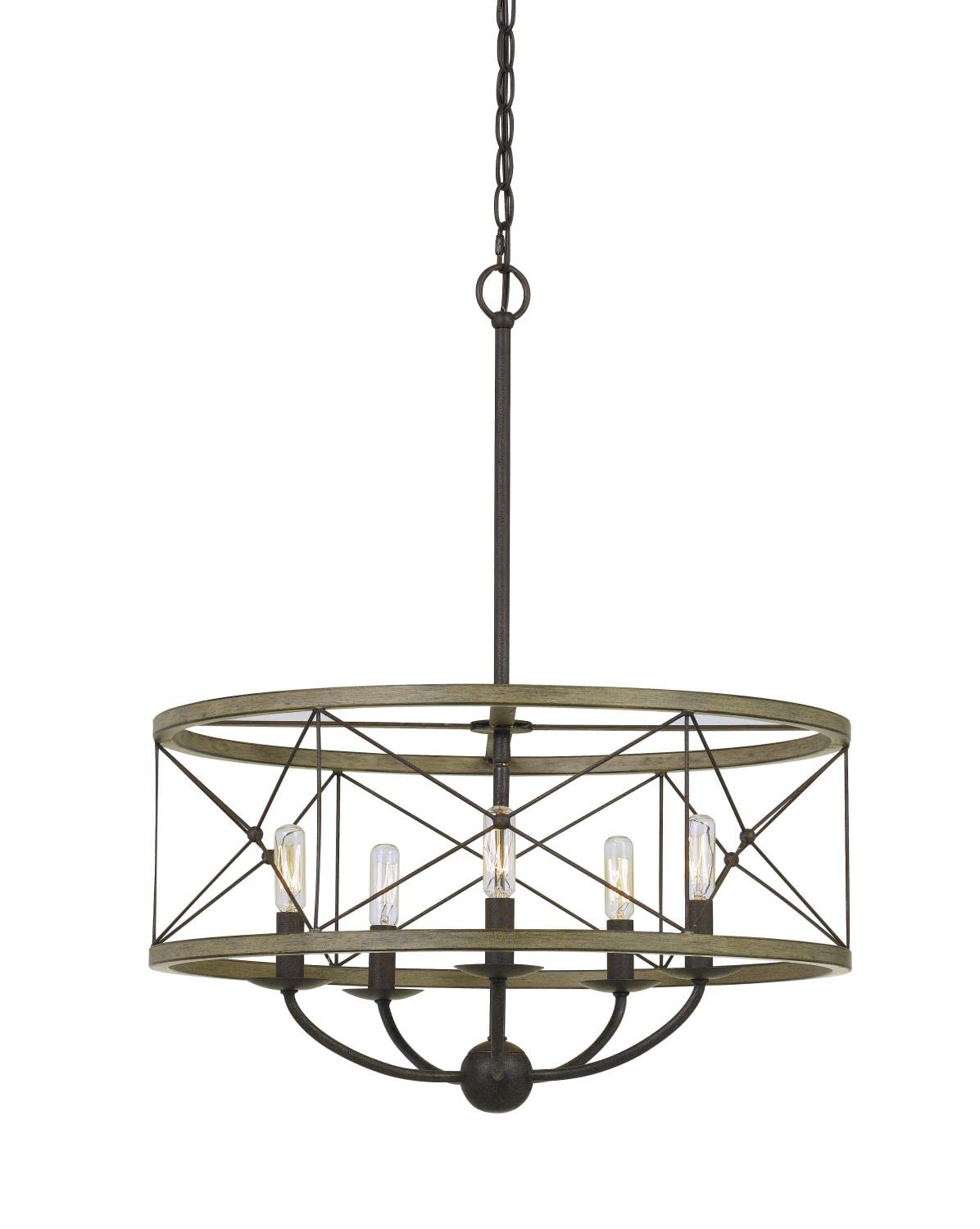 Cal Lighting FX-3685-5 Modica Collection 5-Light Bronze Pendant Chandelier - 27.5x22x22 Inches, Distressed Ivory & Iron Finish - Perfect for Dining Room, Kitchen Island or Entryway Lighting