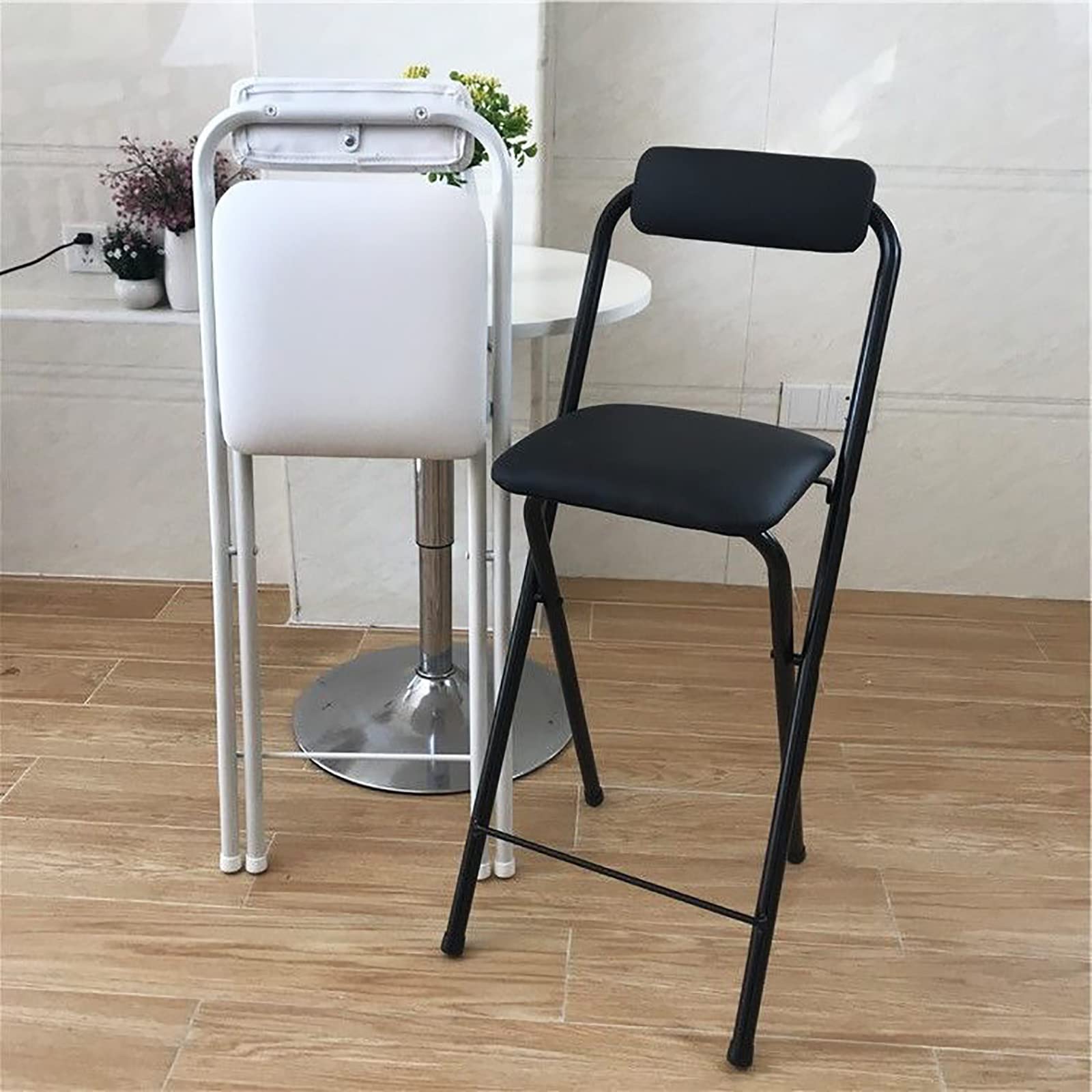 Foldable Padded Bar Stool with Backrest & Footrest - Counter Height Adjustable Stool for Kitchen, Game Room, Bar, or Outdoor Use - Space Saving Collapsible Design (1 PC)