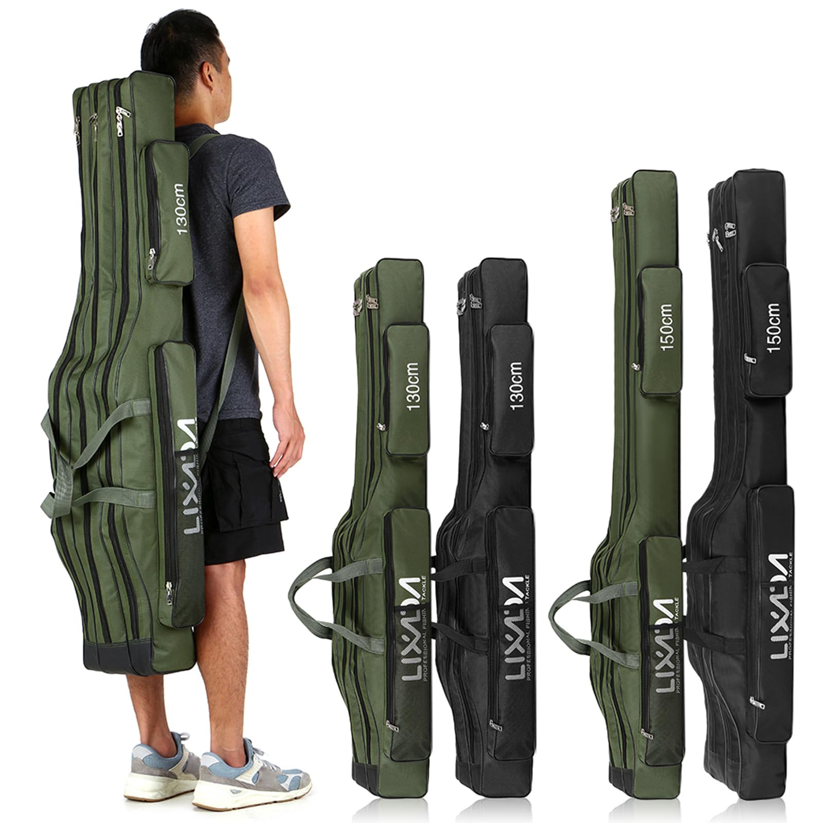 Lixada 3-Layer Oxford Fishing Rod Case - Portable Folding Fishing Bag for Rod, Reel & Tackle Storage (130cm/150cm) | Durable Travel Carrier for Freshwater & Saltwater Fishing Trips