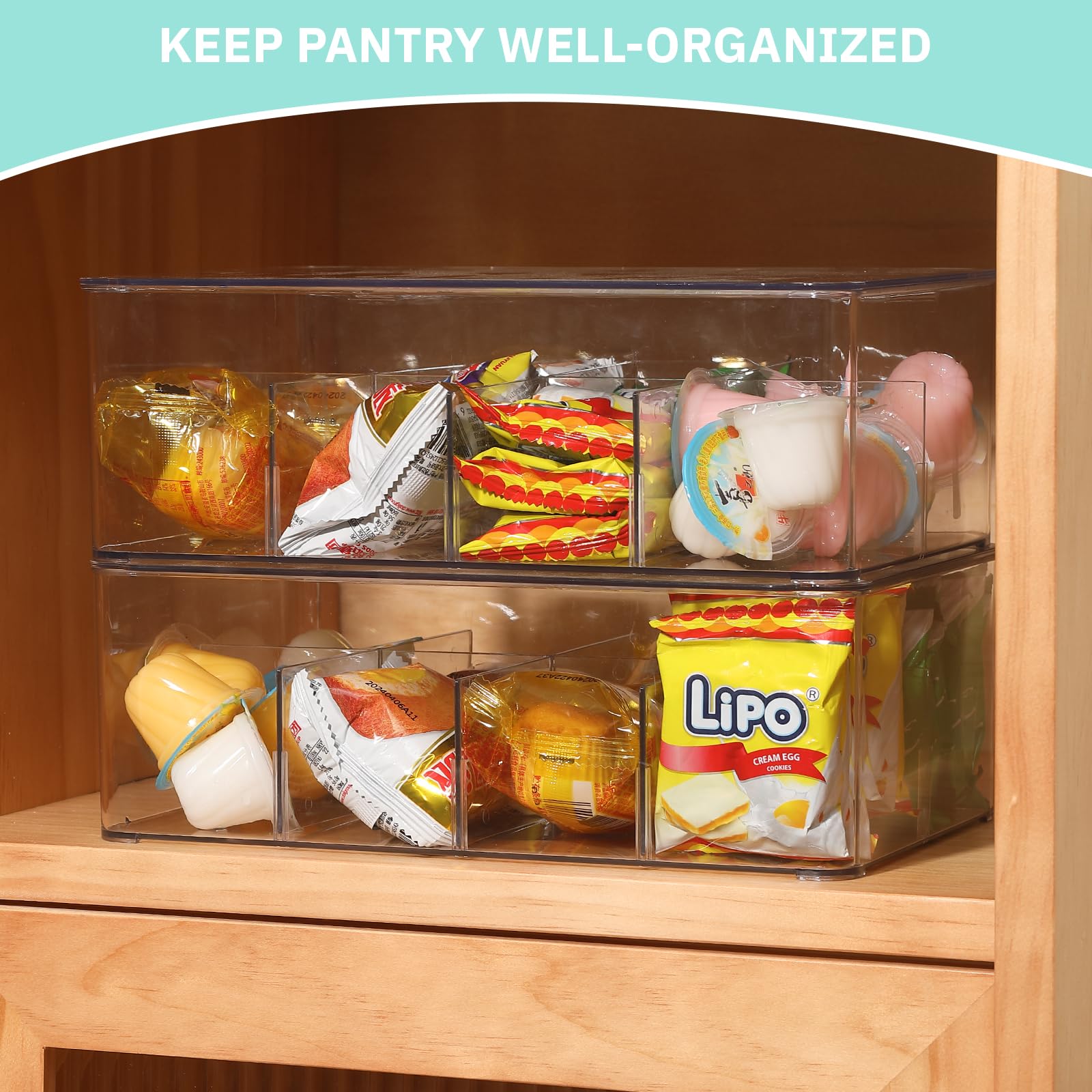 Novelinks Clear Plastic Tea Bag Organizer - Stackable Storage Container with Lid for Kitchen Cabinet, Pantry & Countertop - Holds Coffee Pods, Condiments & Spices (2 Pack) - Perfect for Organizing Tea Bags, K-Cups & Small Kitchen Items