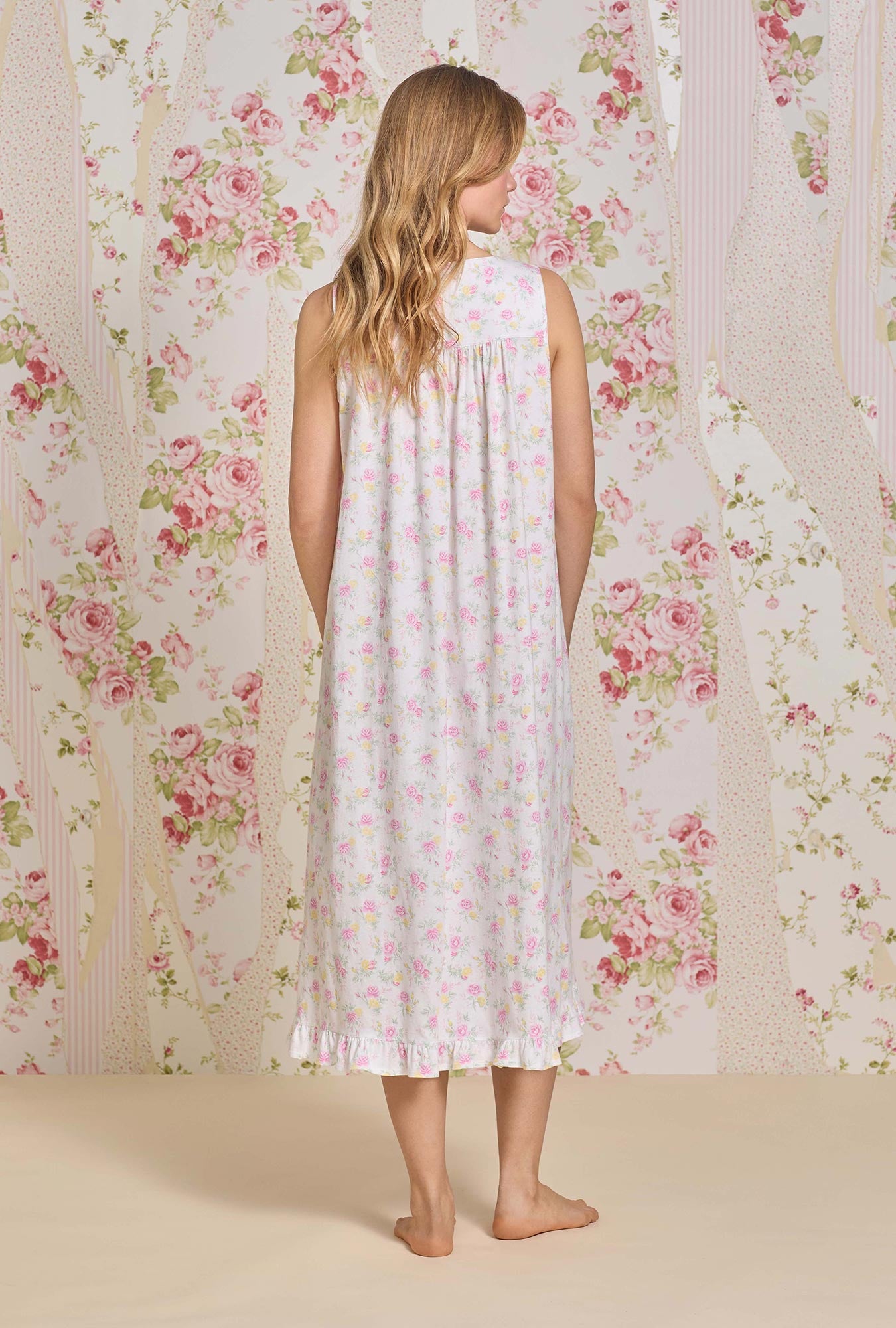 Eileen Sunlit Roses Cotton Knit Ballet Nightgown - Soft & Comfortable Sleepwear for Women, Elegant Floral Lace Trim, Breathable Fabric - Perfect for Bedtime, Lounging & Romantic Nights