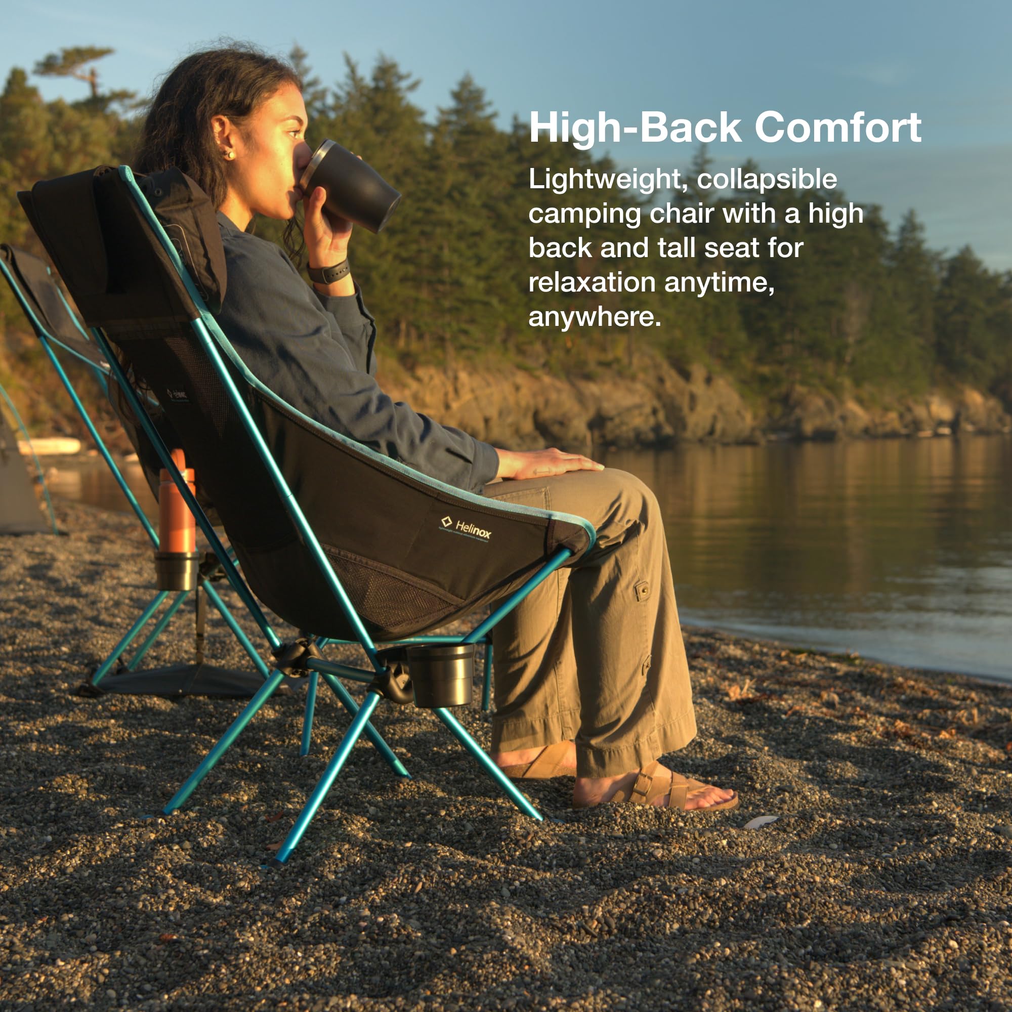 Helinox Sunset Chair - Lightweight High-Back Compact Folding Camping Chair with Storage Pockets (Coyote Tan) - Perfect for Outdoor Adventures, Beach Trips, and Backpacking