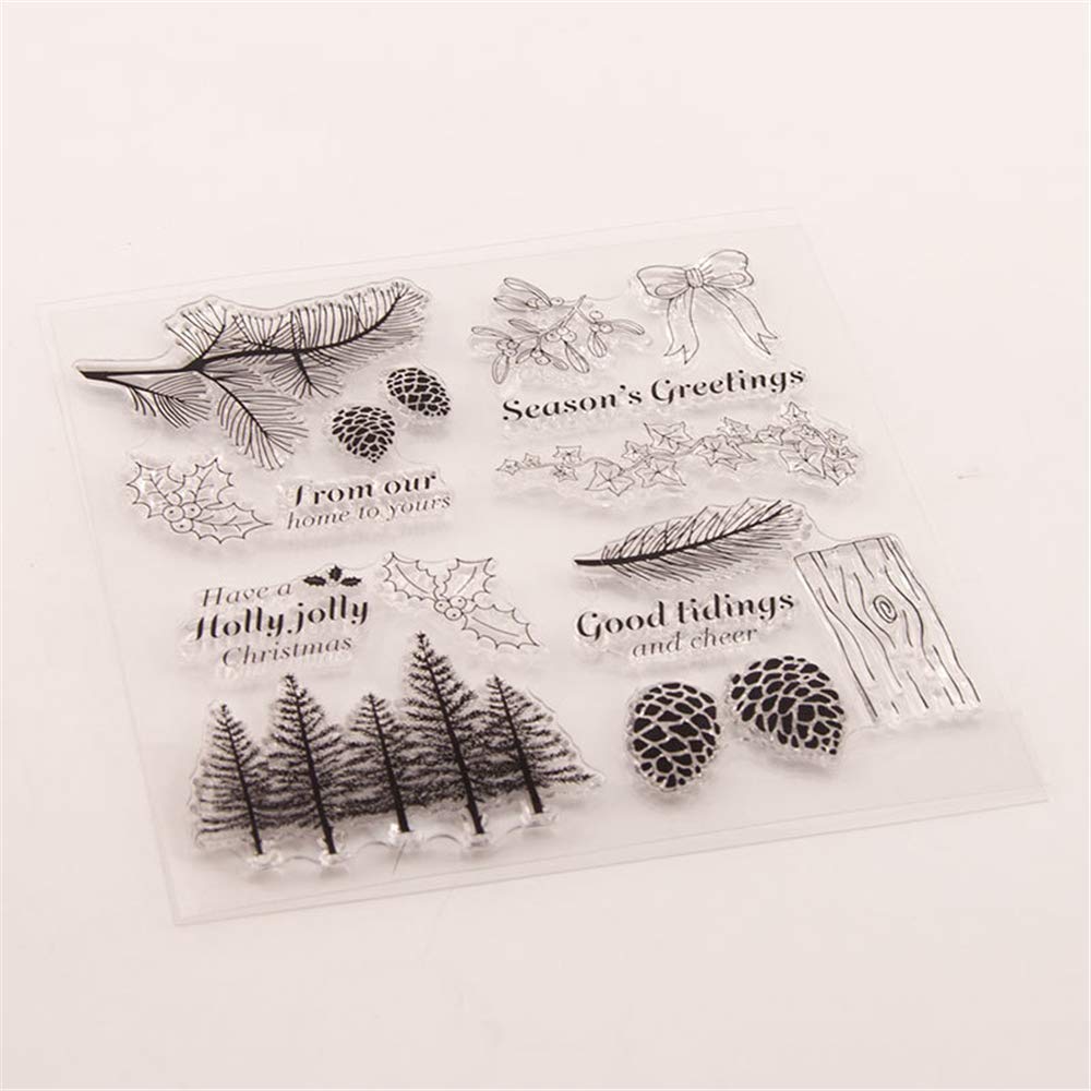 Winter Trees Branch Leaves Pine Cones Bow Clear Rubber Stamps for Card Making, Scrapbooking & Christmas Wishes - Silicone Stamps Set (T1641) - Perfect for DIY Greeting Cards, Holiday Crafts & Gift Wrapping