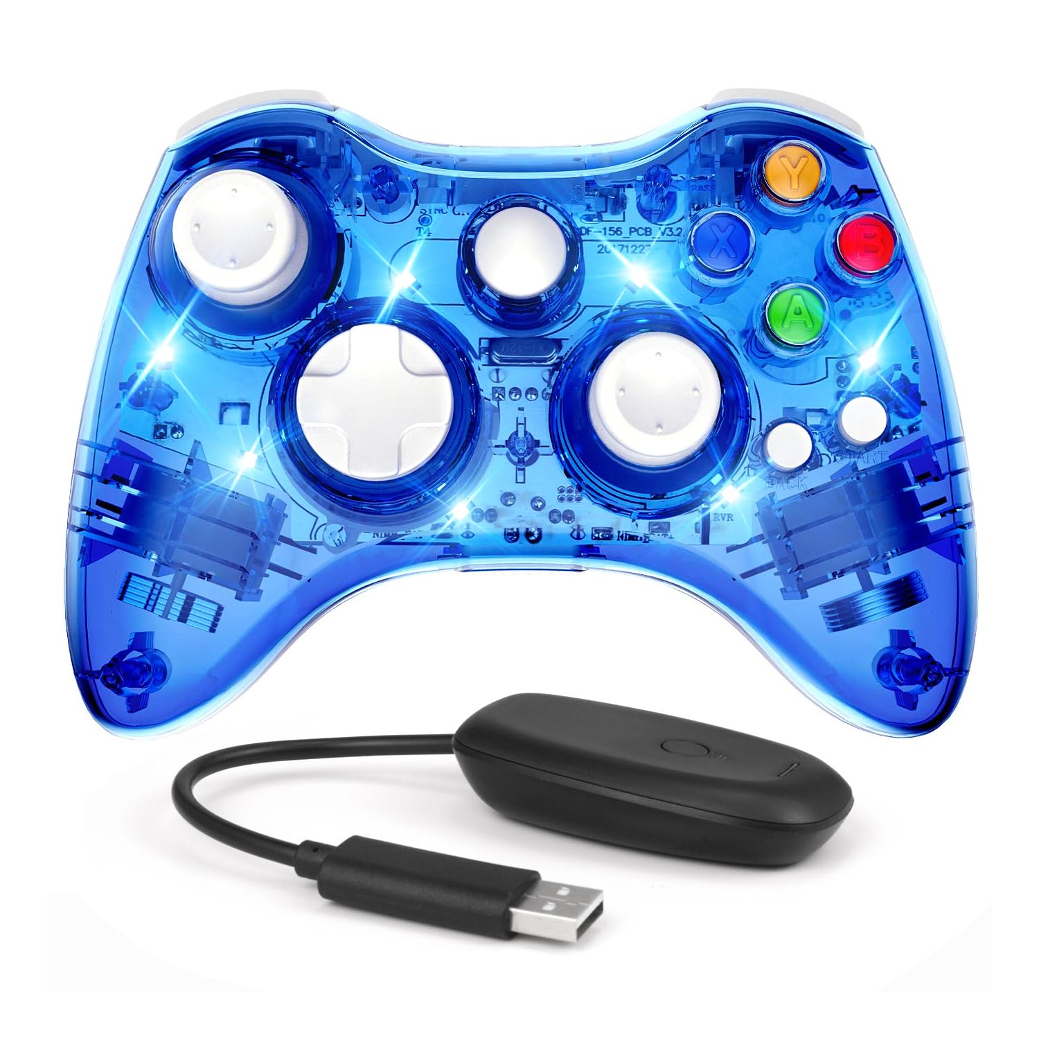 PAWHITS Wireless Xbox 360 Controller - LED Gamepad for Xbox 360 & PC - Enhanced Joystick & Vibration for Gaming (Blue)
