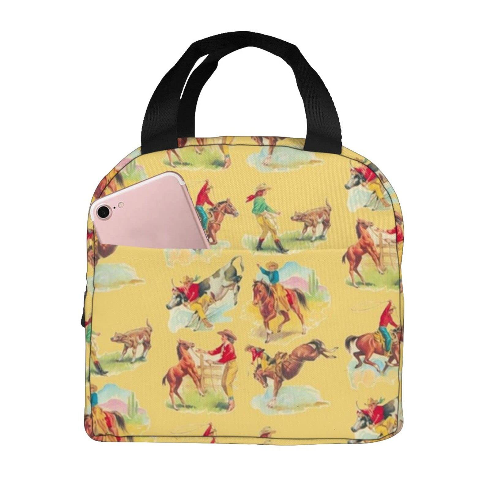 Insulated Gold Cowboy Cowgirl Lunch Box - Reusable Meal Bag for Men, Women, Boys & Girls - Perfect for Work, School, Travel & Picnics - Black