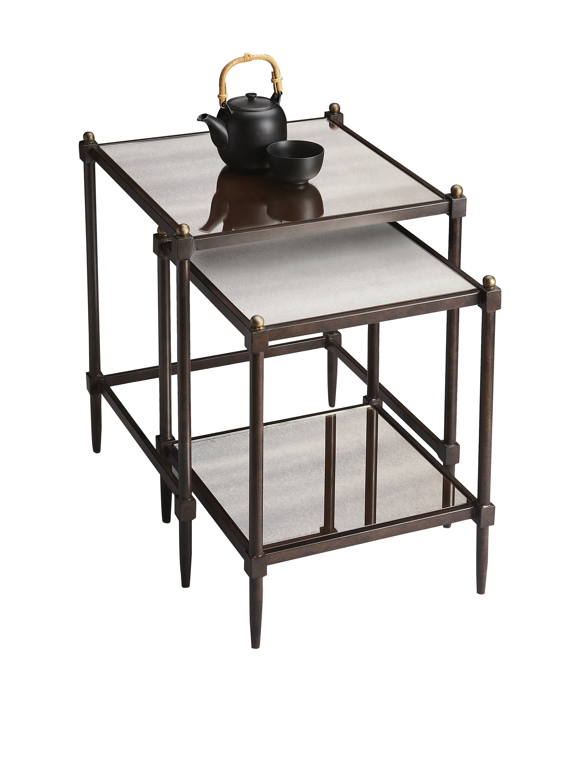 Butler Peninsula Mirrored Nesting Tables - Set of 3 Modern Side Tables for Living Room, Bedroom & Entryway - Elegant Glass End Tables with Reflective Surface for Home Decor