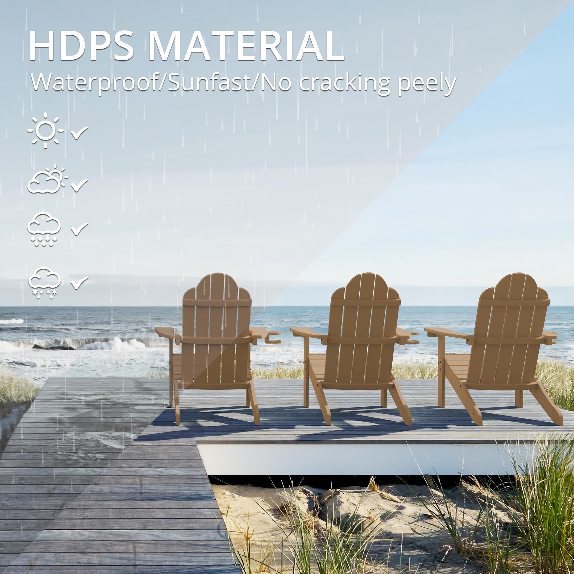 Premium LUE BONA HDPS Adirondack Chairs Set of 2 - Heavy Duty 350LBS Capacity Weather-Resistant Outdoor Plastic Chairs with Cup Holder for Patio, Deck, Porch & Backyard - Perfect for Camping, BBQ & Fire Pit Relaxation