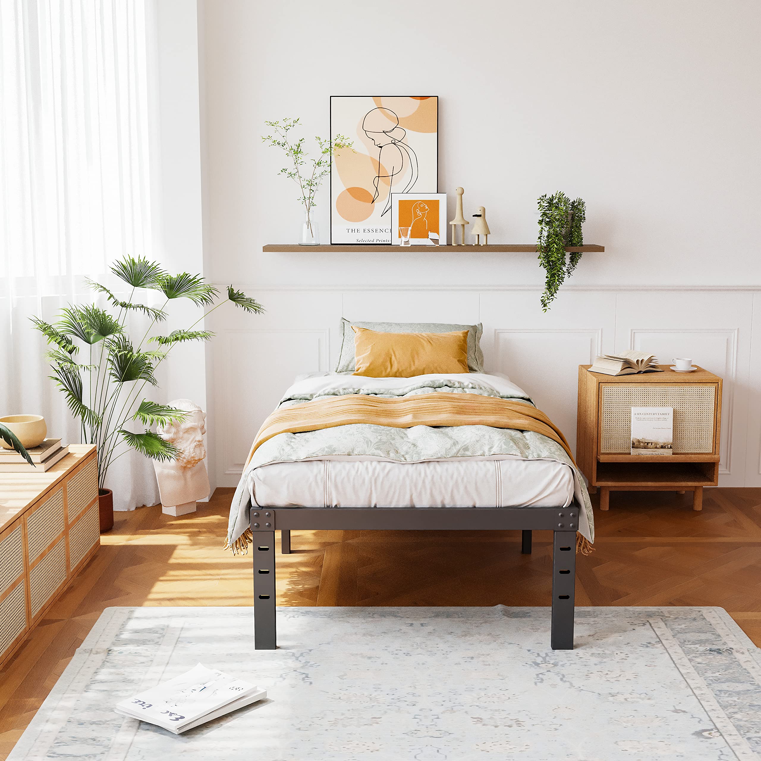 ZIYOO Twin Size Bed Frame - 16 Inch Height, 3 Inch Wide Wood Slats with 2500 lbs Support - Heavy Duty Platform Bed for Foam Mattress (No Box Spring Needed) - Easy Assembly & Noise Free - Perfect for Kids Rooms, Guest Beds & Small Apartments