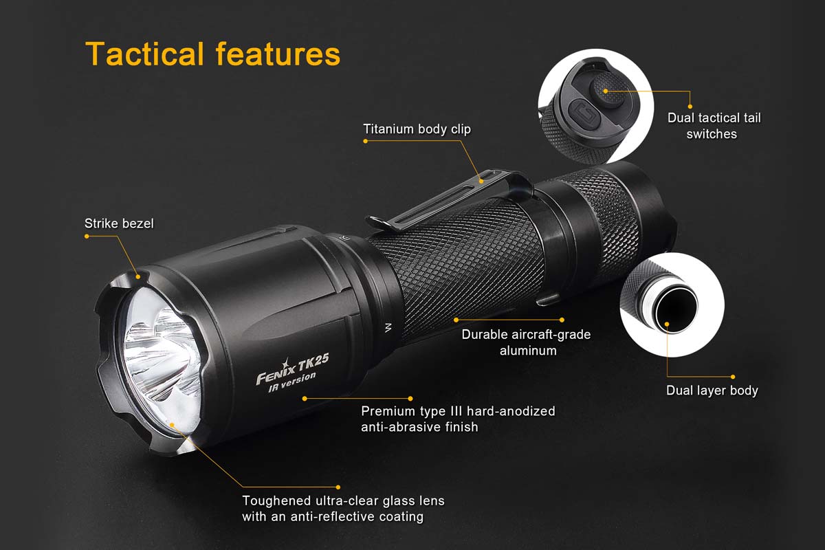 Fenix TK25 IR Flashlight with Infrared Illuminator - Tactical LED Light for Hunting, Security & Night Vision (Discontinued) - Perfect for Outdoor Adventures & Emergency Situations