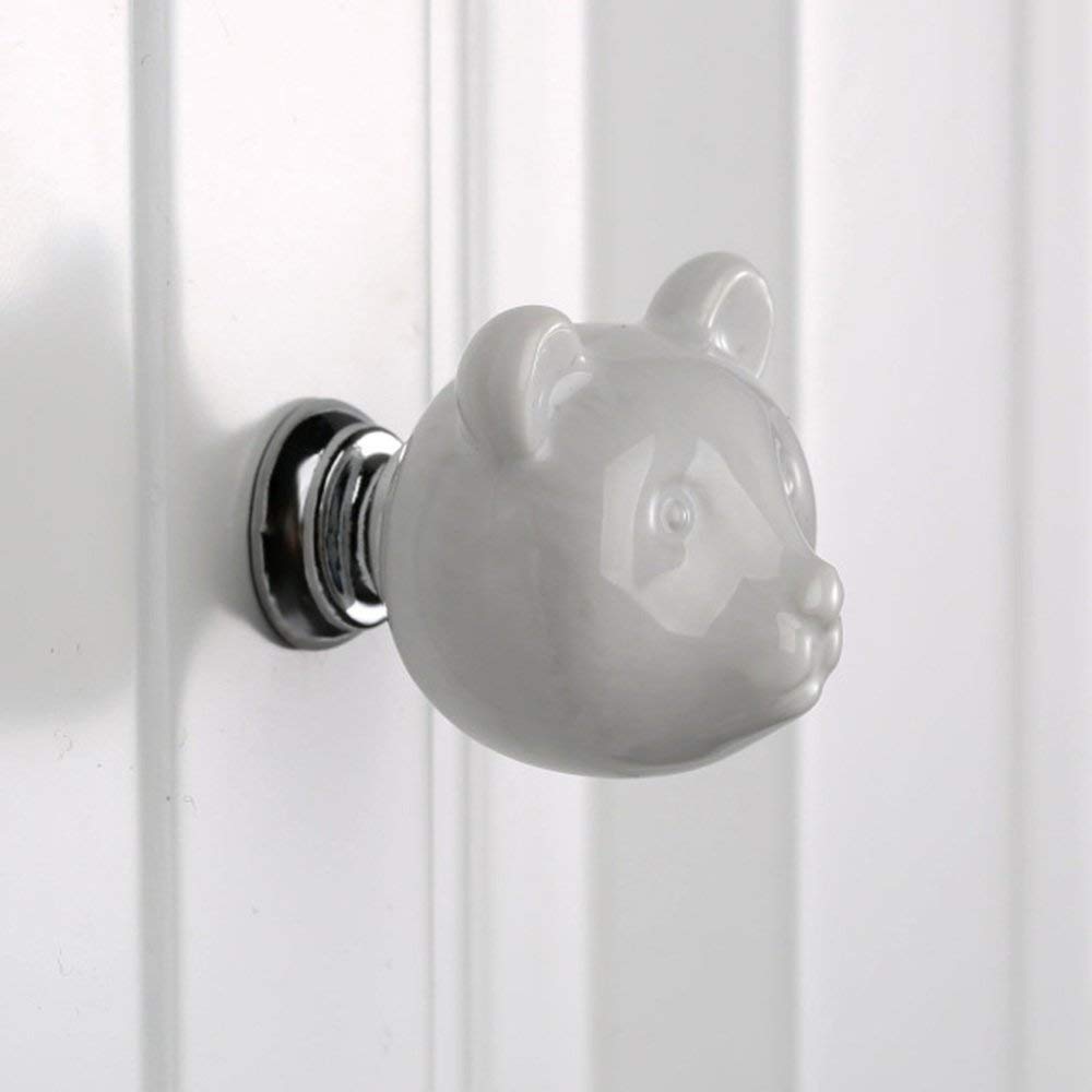 6 Pack White Bear Ceramic Cabinet Knobs - 38mm Drawer Pulls with Screws for Kitchen Cabinets, Dressers, Wardrobes & Bookcases - Cute Animal-Themed Hardware for Home Decor & Furniture Upgrade