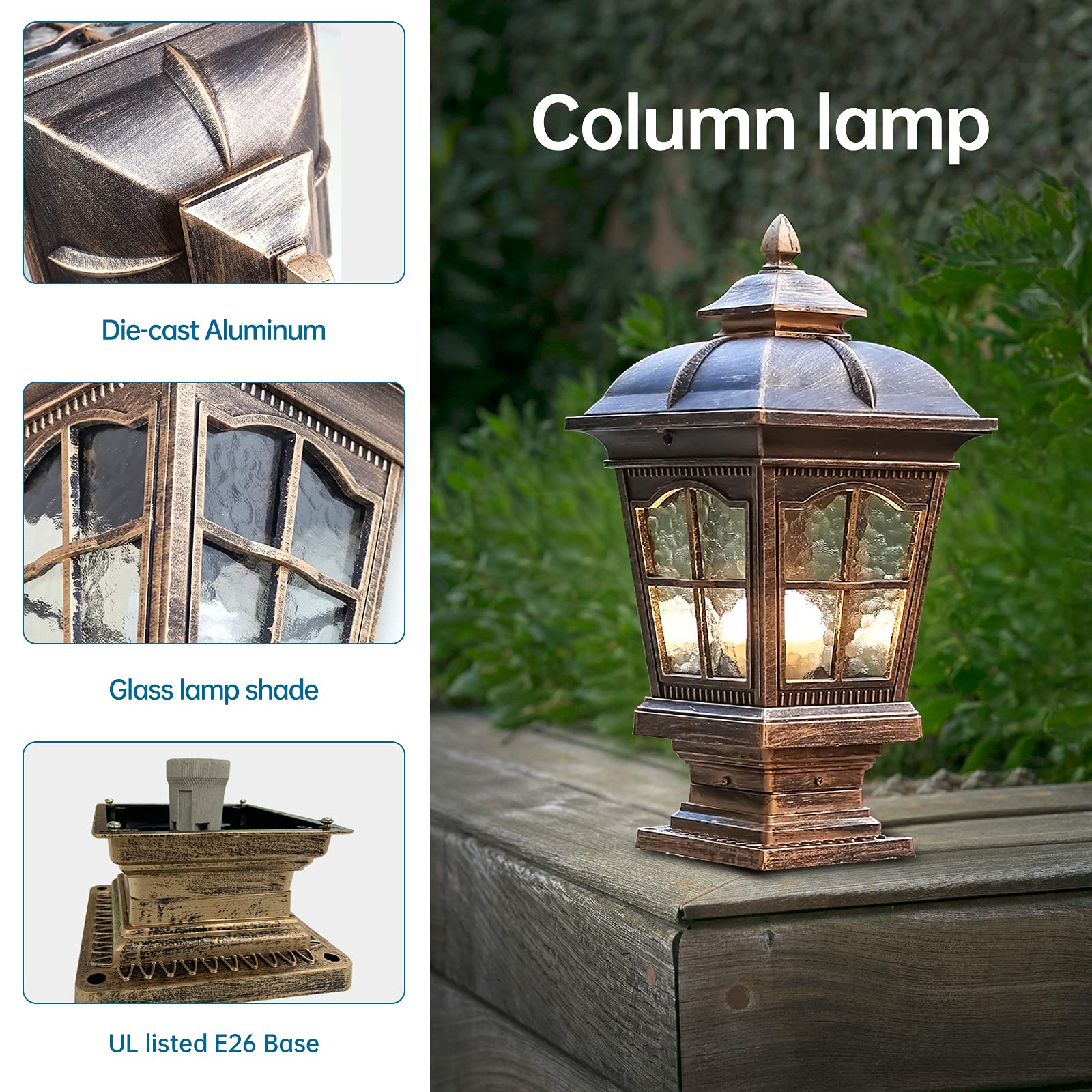 2 Pack Antique Bronze Outdoor Post Light - Durable Street Lamp Fixture for Patio, Garden, Fence, Lawn, Pathway & Driveway - Perfect for Front/Back Door Lighting & Landscape Decor