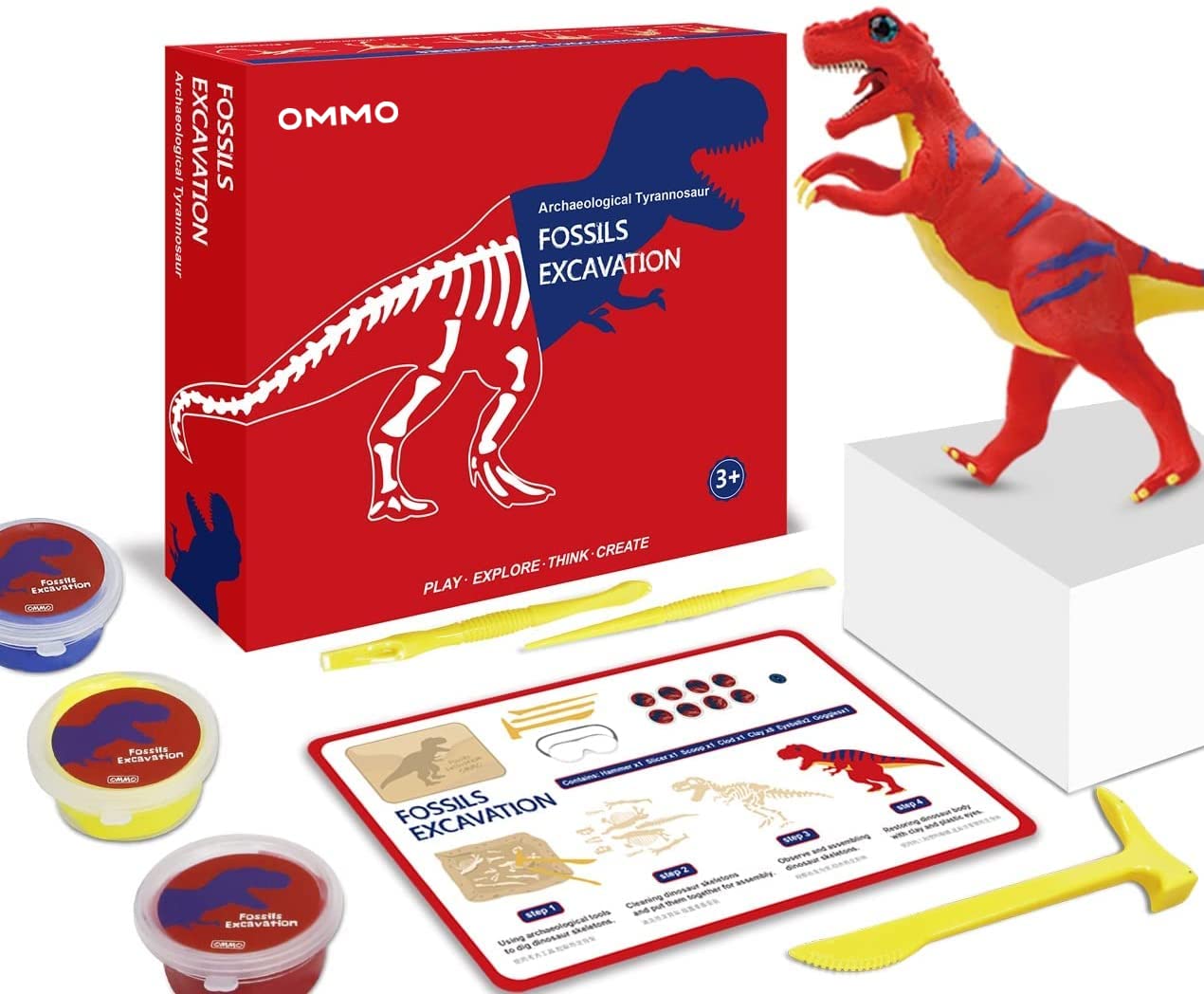 OMMO Dinosaur Dig Toy Kit - Triceratops Fossil Excavation STEM Science Activity for Kids Ages 5-12 | Great for Birthday Gifts, Classroom Projects & Paleontology Learning Fun