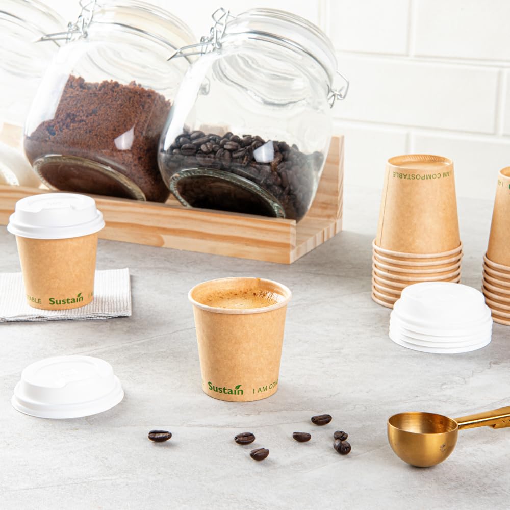 Restaurantware Sustain 4oz BPI-Certified Compostable Hot Cups - 50 Pack Eco-Friendly Single Wall Coffee Cups with Leakproof PLA Coating | Perfect for Coffee Shops, Offices & Takeout Drinks (Lids Sold Separately)