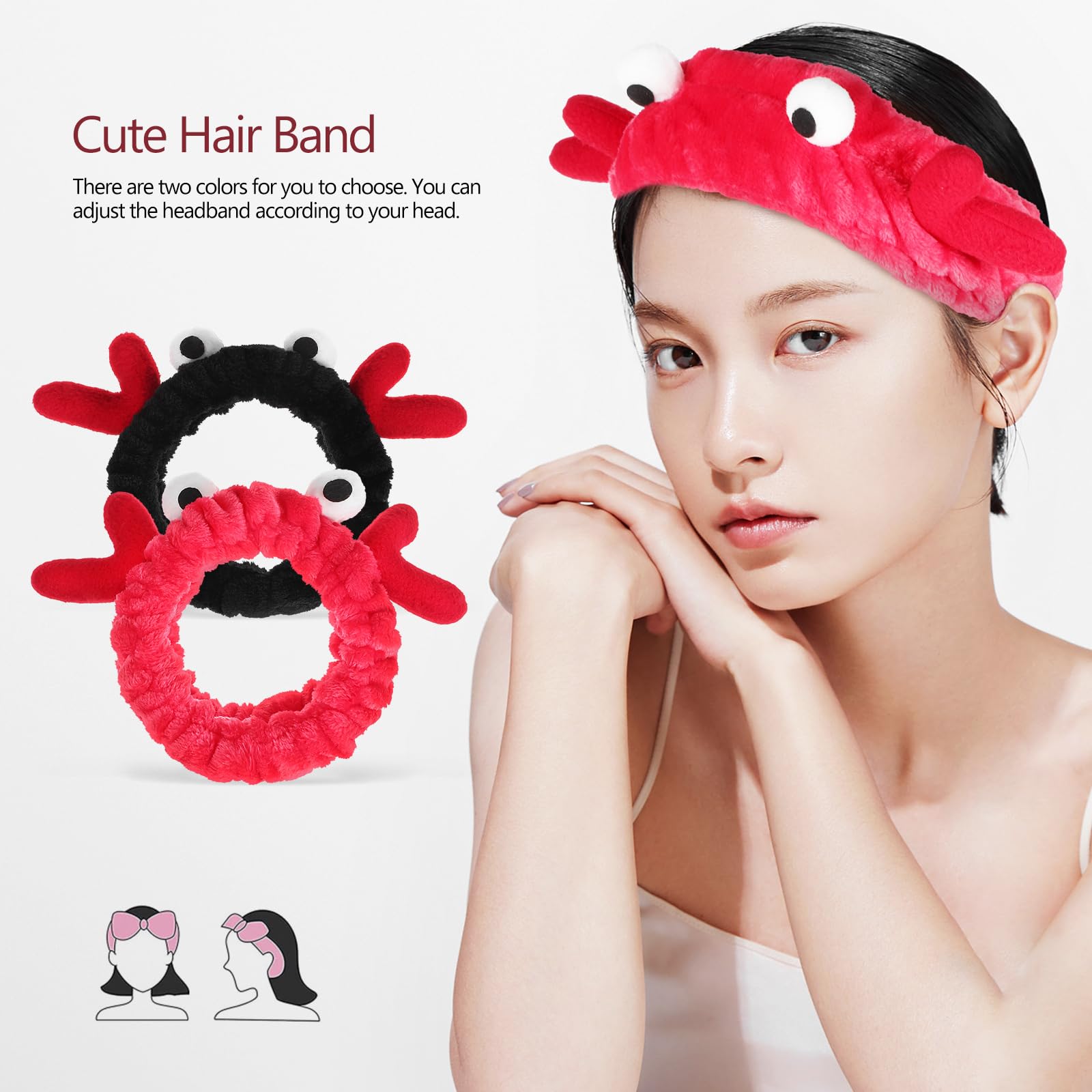 2Pcs Adjustable Soft Elastic Face Wash Headbands for Women - Coral Spa Headband for Facial, Makeup, Bath & Costume Parties | Perfect for Skincare, Spa Days & Beauty Routines