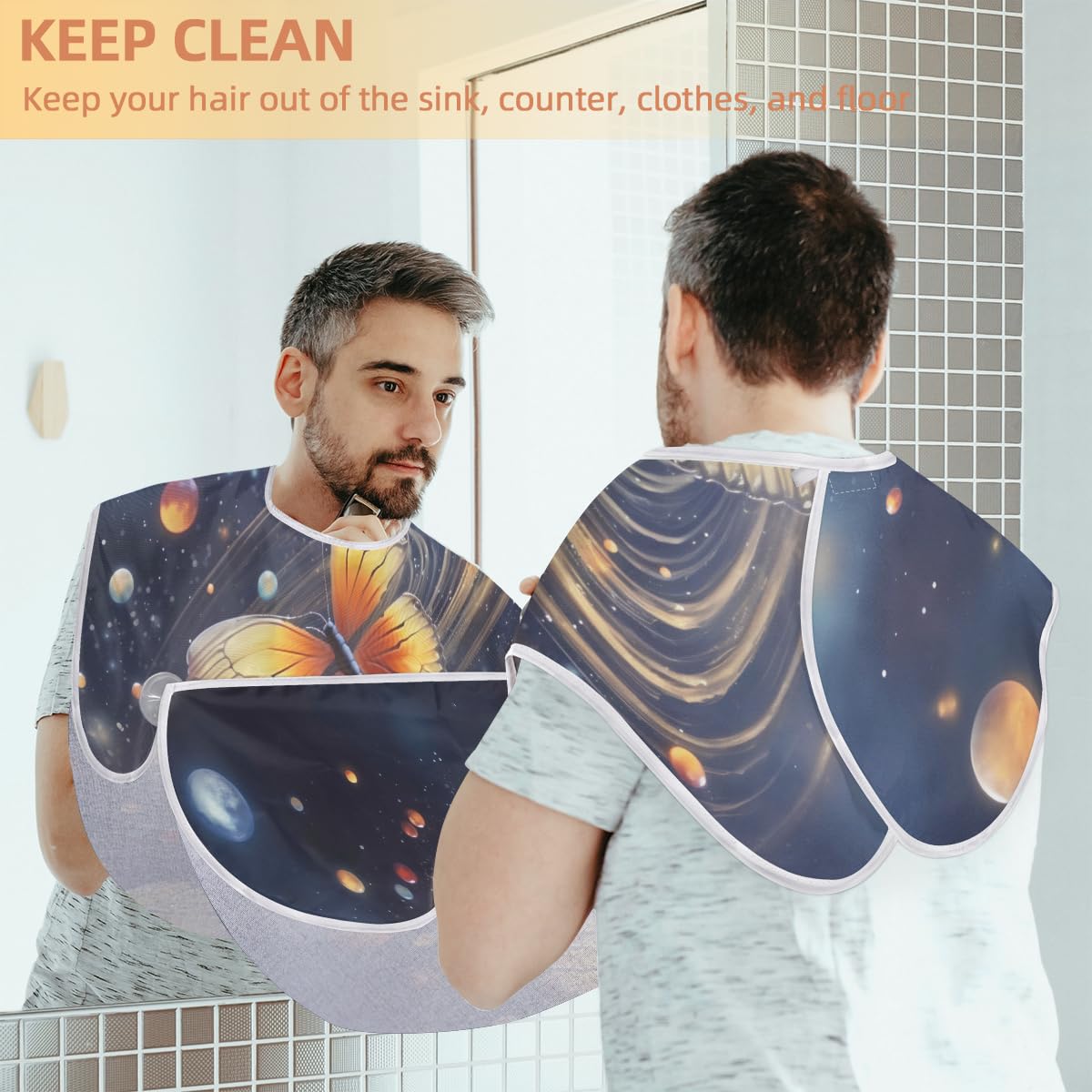 Starry Sky Butterfly Beard Shaving Bib for Men - Waterproof Hair Dye Apron & Makeup Cape for Barber Stylists - Sink Hair Catcher & Beard Trimming Accessories - Perfect for Salon, Home Grooming & DIY Haircuts
