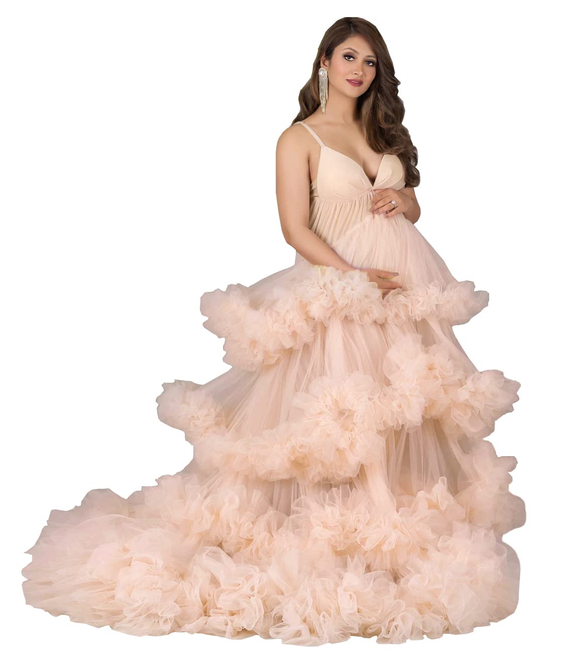 Elegant Women's Tulle Maternity Robe - Long Sheer Two Piece Lingerie Set for Baby Shower, Bridal Gown & Photoshoot - Perfect for Maternity Photos, Bridal Showers & Special Occasions
