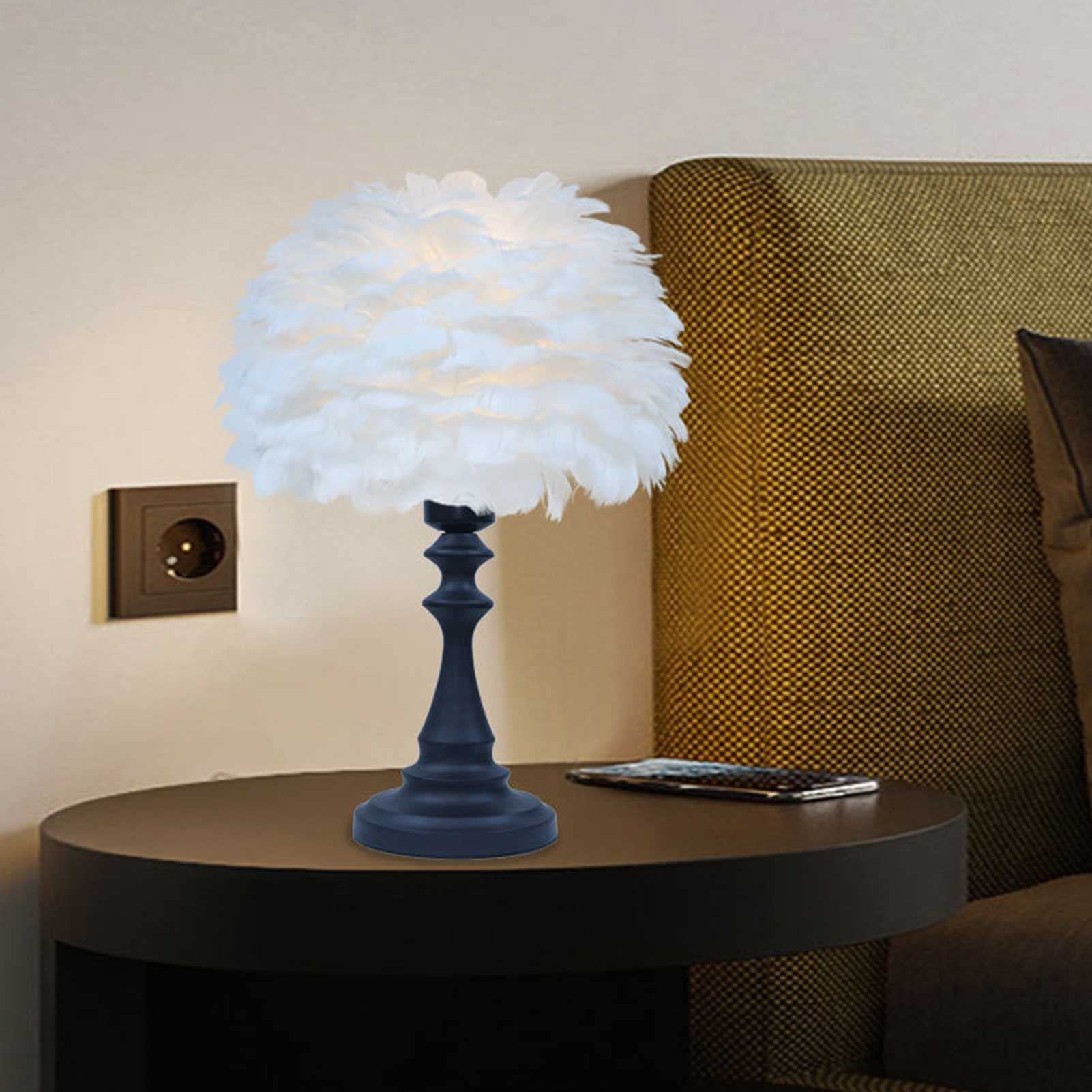 HSART White Feather Table Lamp with Button Switch - Stable Base Night Light for Bedroom, Wedding Decor & Birthday Gift - Perfect for Bedside Reading & Romantic Ambiance