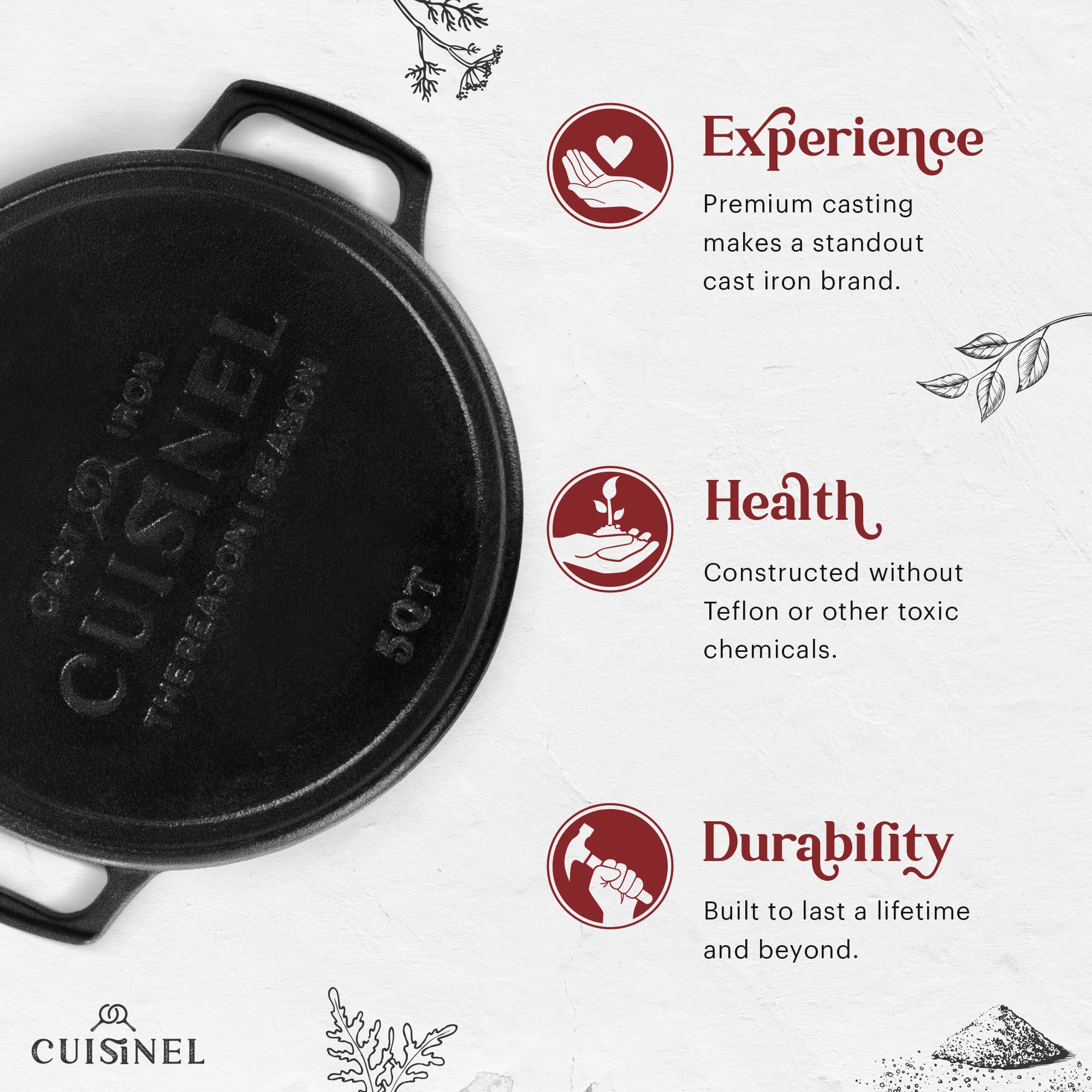 Cuisinel 5-Quart Cast Iron Dutch Oven - Preseasoned 2-in-1 Multi-Cooker with Skillet Lid & Accessories - Perfect for Baking Bread, Stews & Outdoor Cooking