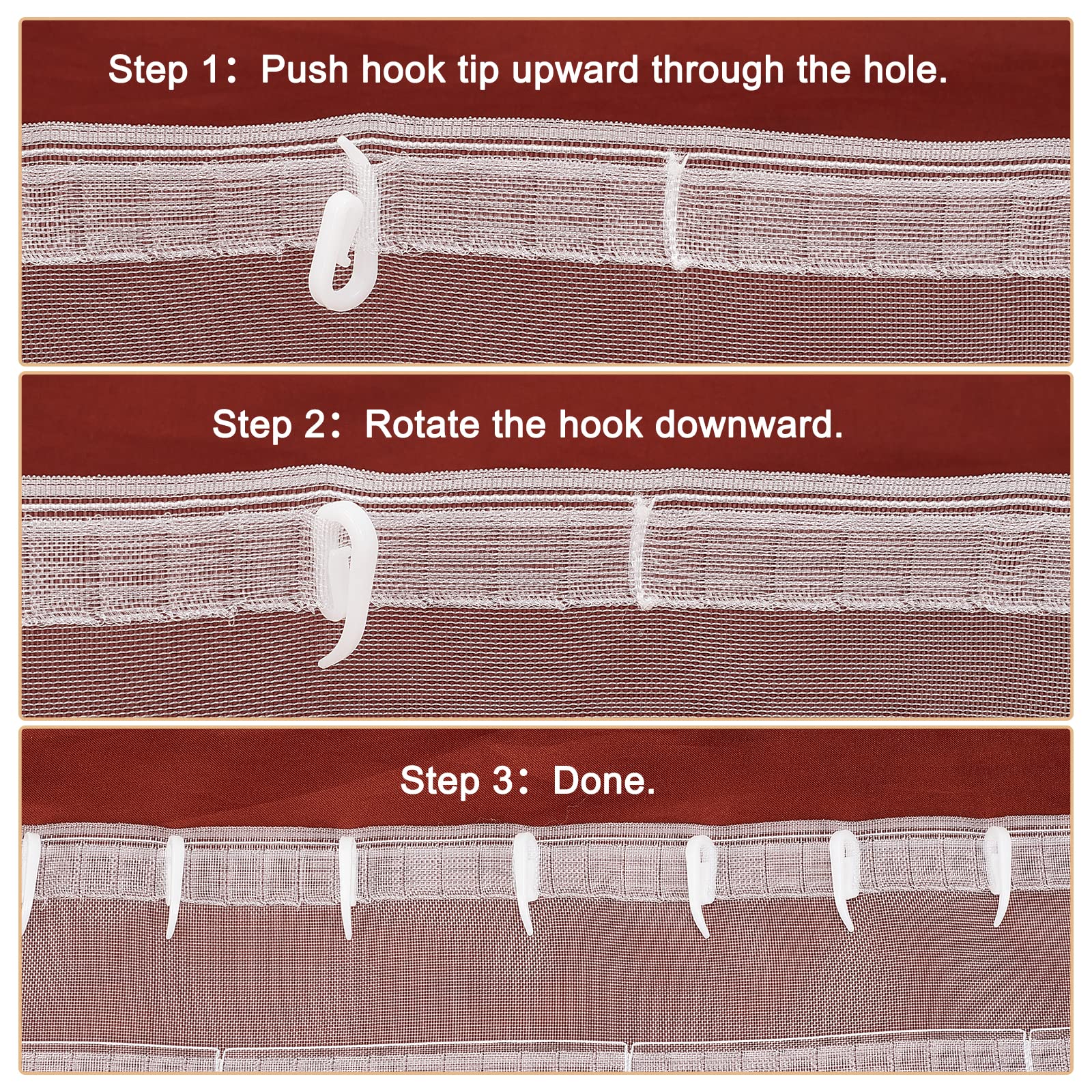 AHANDMAKER Curtain Pleat Tape - 10 Meters/10.9 Yards Drapery Header Tape with 100 Hooks for DIY Wave Curtains | Perfect for Living Room, Bedroom & Window Decoration