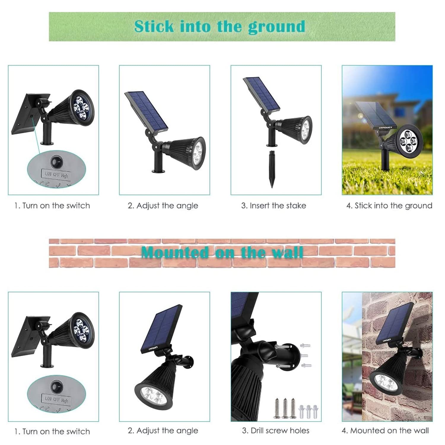 Solar-Powered Outdoor Flood Lights - 2 Pack Color Changing Garden Lights, Waterproof & Automatic On/Off - Perfect for Pathway, Patio, Yard, and Landscape Lighting at Night