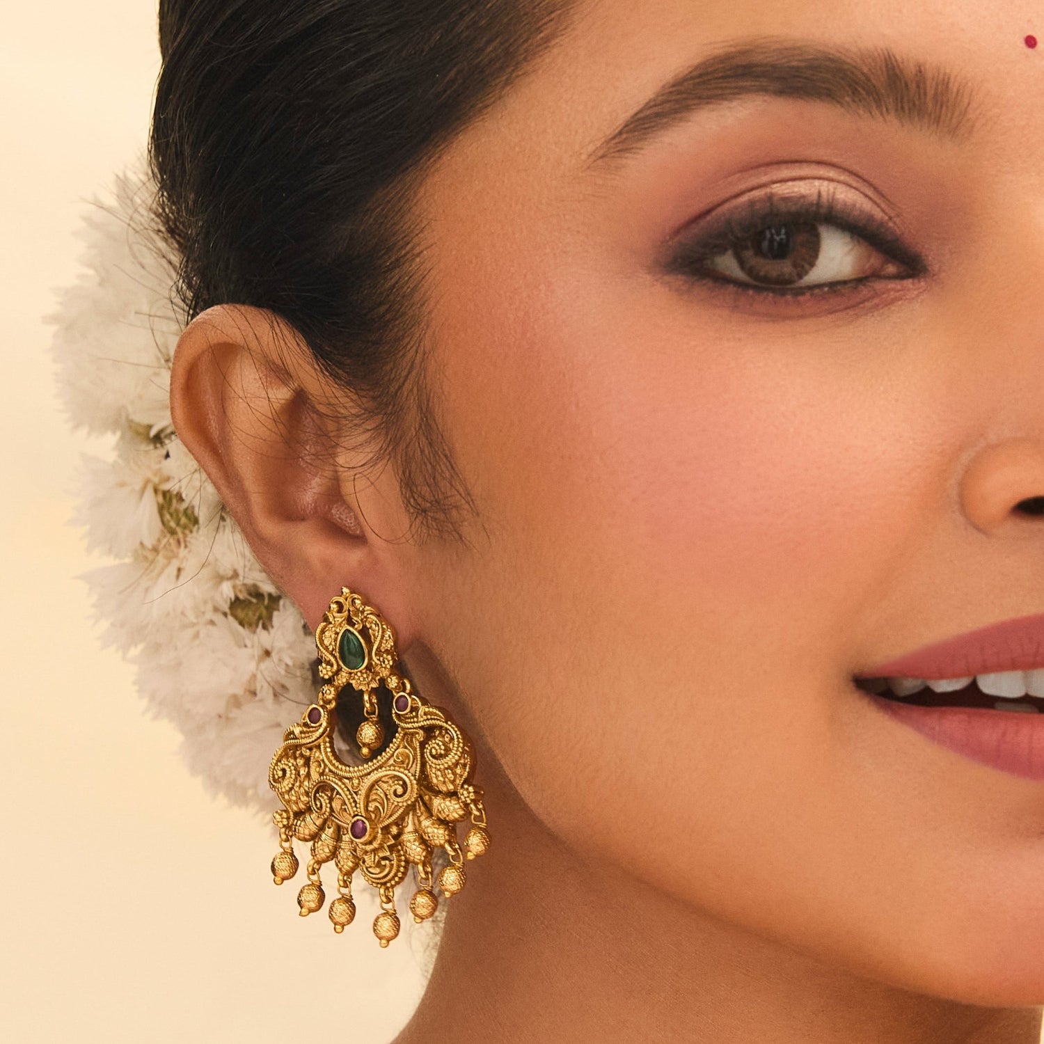 Vedhika Antique Chandbali Earrings for Women - Handmade Indian Ethnic Jewelry - Traditional Bridal Party Wedding Accessories - Perfect for Festivals, Cultural Events & Special Occasions