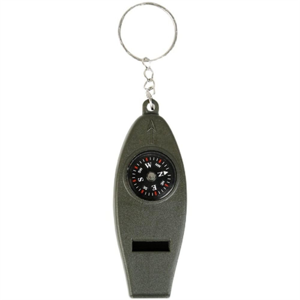 1Pcs Multifunction Emergency Survival Whistle Keychain with Compass, Thermometer & Magnifier - 4-in-1 Outdoor Safety Tool for Hiking, Camping, Hunting & Emergency Preparedness (Army Green)