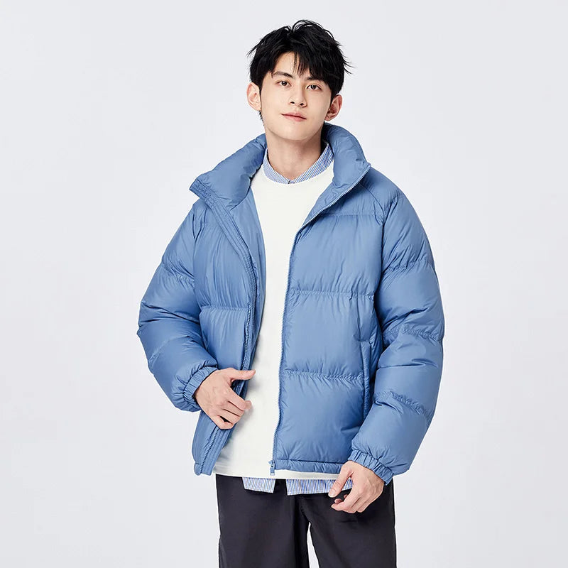 Men's Waterproof Down Jacket Winter Warm Lightweight Comfortable Stand Collar Thick Puffer Coat - Perfect for Outdoor Activities, Skiing, and Cold Weather