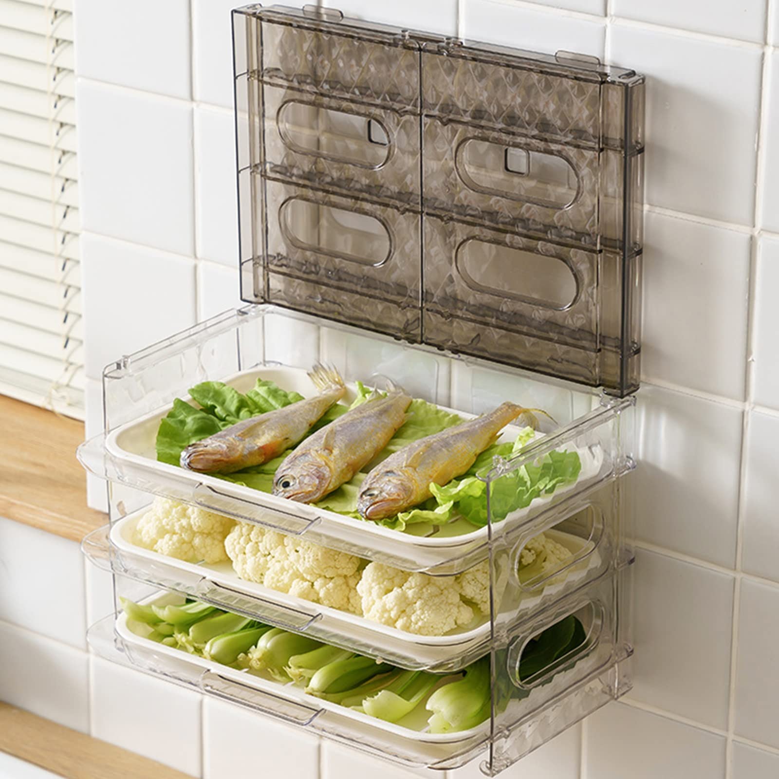 Foldable Multi-Layer Dish Drying Rack - Wall Mounted Kitchen Organizer for Fruits, Vegetables & Hot Pot Dishes (White, 28x15x36cm) - Space Saving Storage Solution for Small Kitchens & Apartments