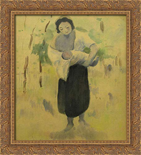 Stefan Luchian Mother and Child 20x22 Inch Gold Ornate Wood Framed Canvas Art - Perfect for Nursery, Living Room or Baby Shower Gift