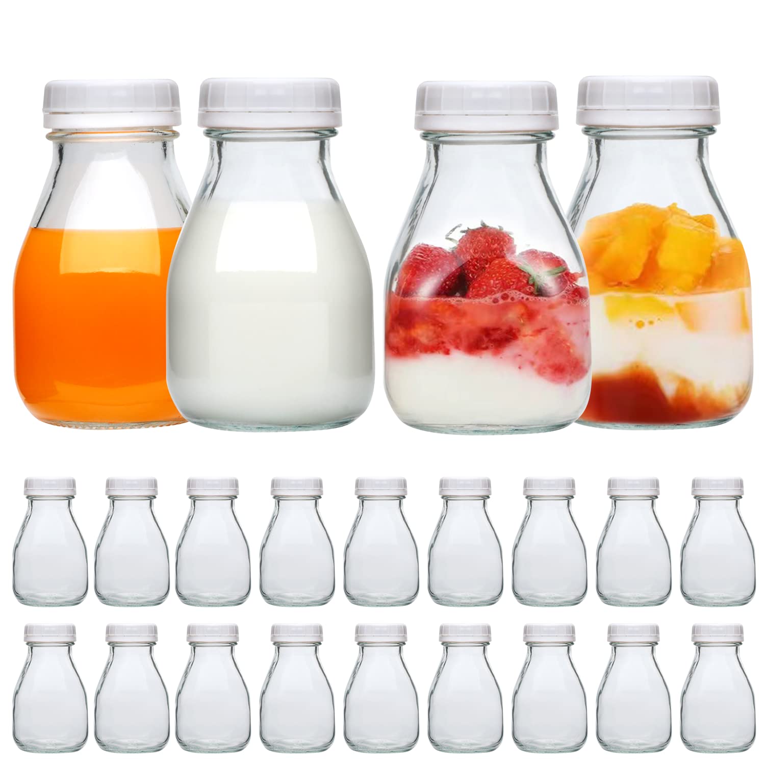 Reusable 11oz Glass Bottles with Lids - 22 Pack for Milk, Juice, Beverages | Perfect for Parties, Weddings, Baby Showers & Gifts - Eco-Friendly Drink Containers for Home, Office & Events