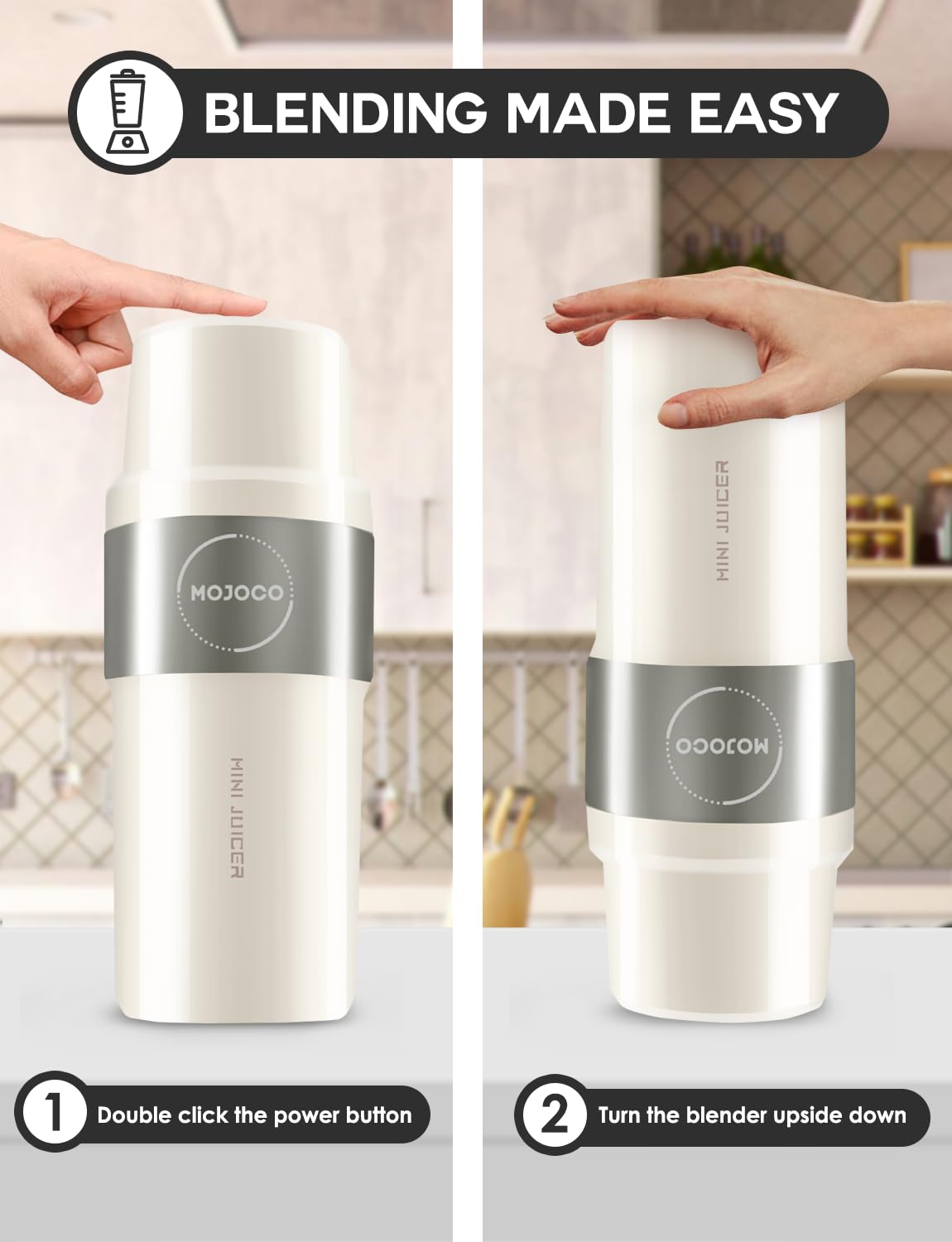 Mojoco Personal Smoothie Blender - Rechargeable Portable Blender for Fruits, Vegetables, Shakes & Smoothies - BPA-Free Food Grade Material - Perfect for Travel, Camping, Gym & Office Use