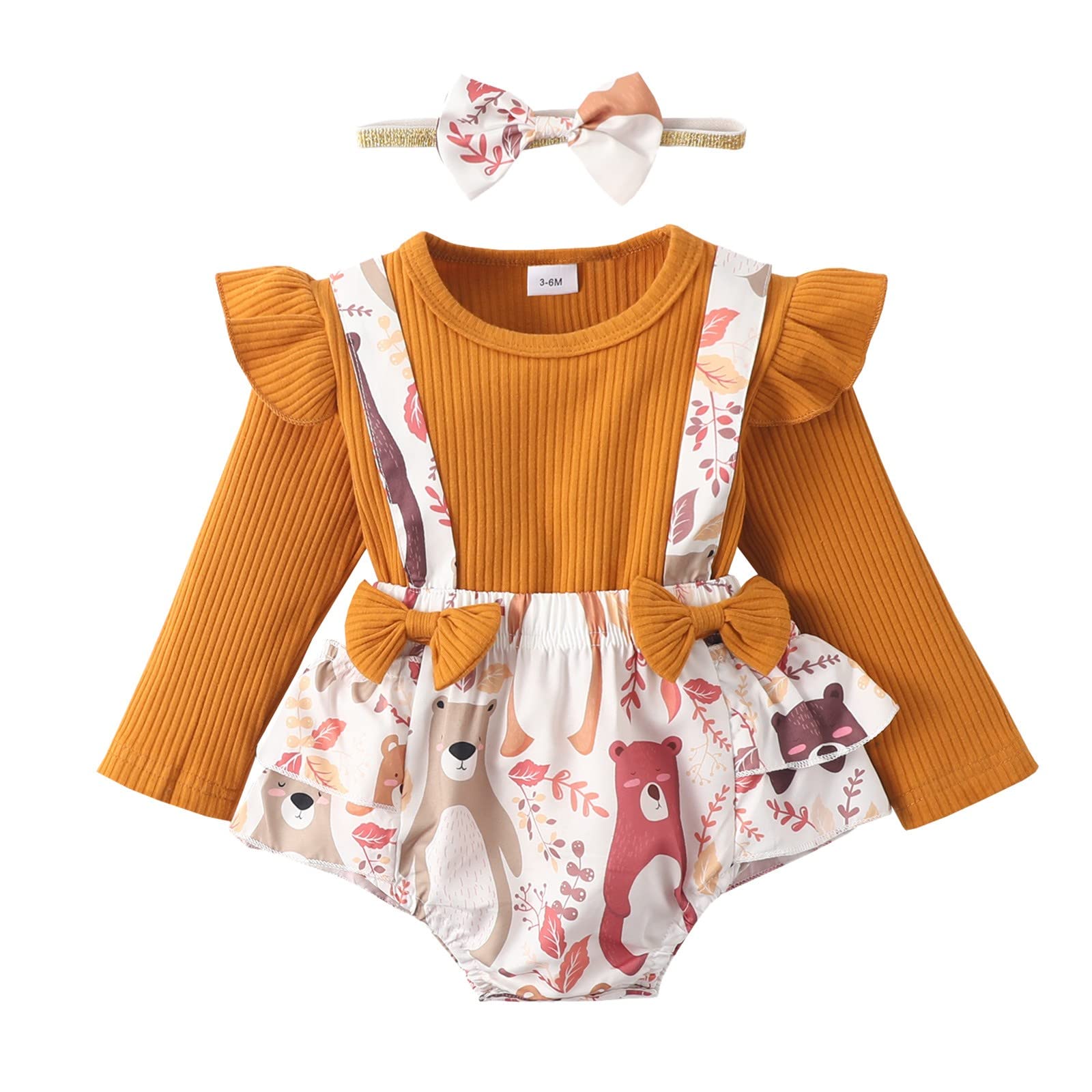 Adorable Baby Girl Outfits - Ruffle Pants, Long Sleeve Ribbed Bodysuits & Cartoon Print Romper Sets with Bow Headbands | Perfect for Photoshoots, Birthday Parties & Everyday Playtime