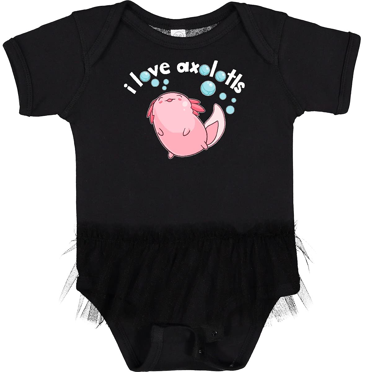 Inktastic I Love Axolotls with Bubbles Infant Tutu Bodysuit - Cute Baby Outfit for Birthday, Photo Shoots & Special Occasions