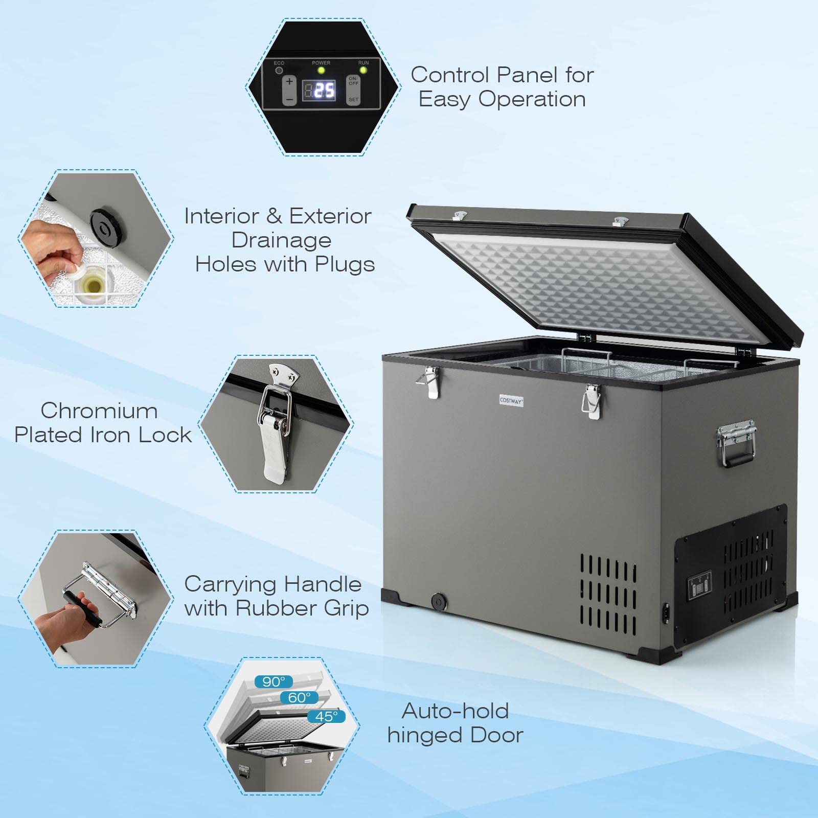 COSTWAY 90 Quart Portable Car Refrigerator & Freezer - 12/24V DC & 100-240V AC Compressor Cooler for Camping, Fishing, RV, Truck, Home Use (-11°F to 50°F) | Perfect for Road Trips, Tailgating & Outdoor Adventures