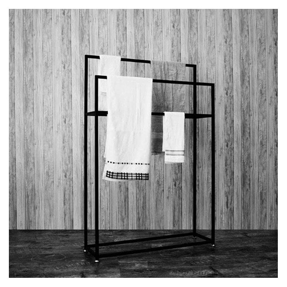 Free Standing 2-Tier Black Metal Towel Rack - Bathroom, Laundry, Kitchen & Office Organizer (85x20x110cm) | Space-Saving Drying Solution for Towels & Clothes