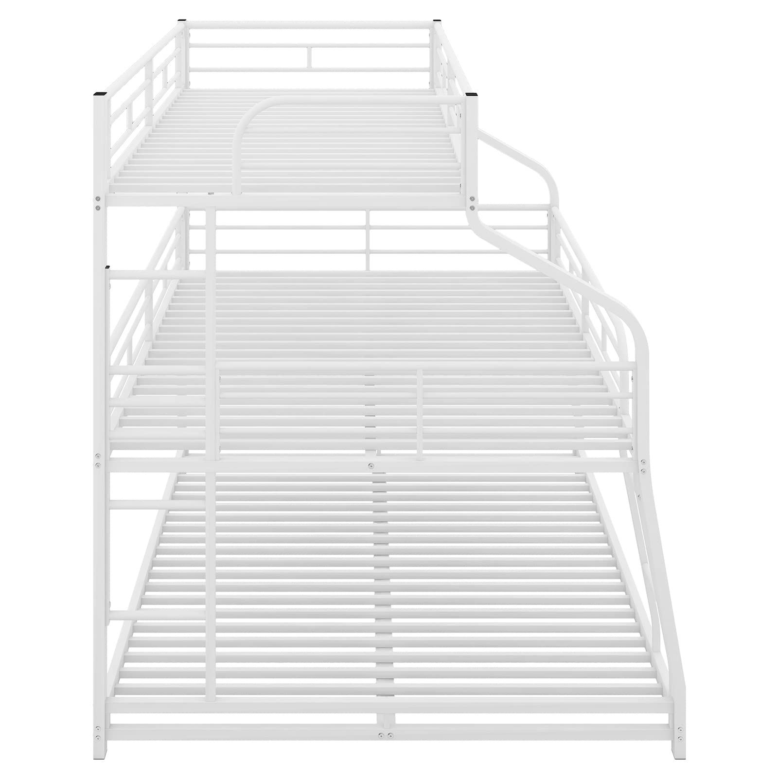 Hommoo Twin Over Full Over Queen Triple Bunk Bed with 2 Ladders - Sturdy Metal Steel Frame - Space Saving 3 Tier Bunk Bed for Kids & Adults - White - Perfect for Dormitories, Hostels & Small Bedrooms