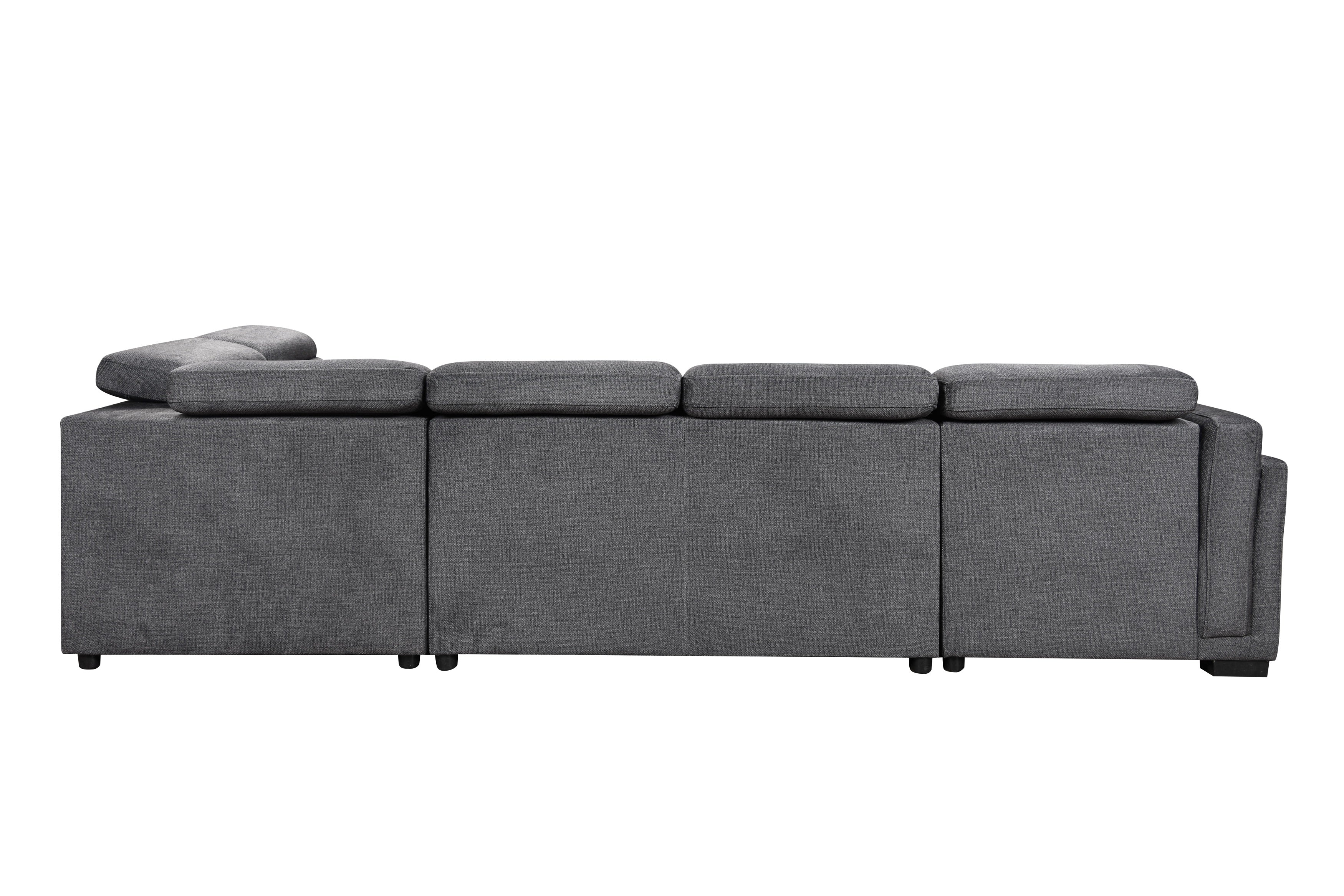 Comfortable Grey Chaise Sofa Bed with Storage & Adjustable Headrests - Convertible Sleeper for Small Spaces, Guest Room & Apartment Living