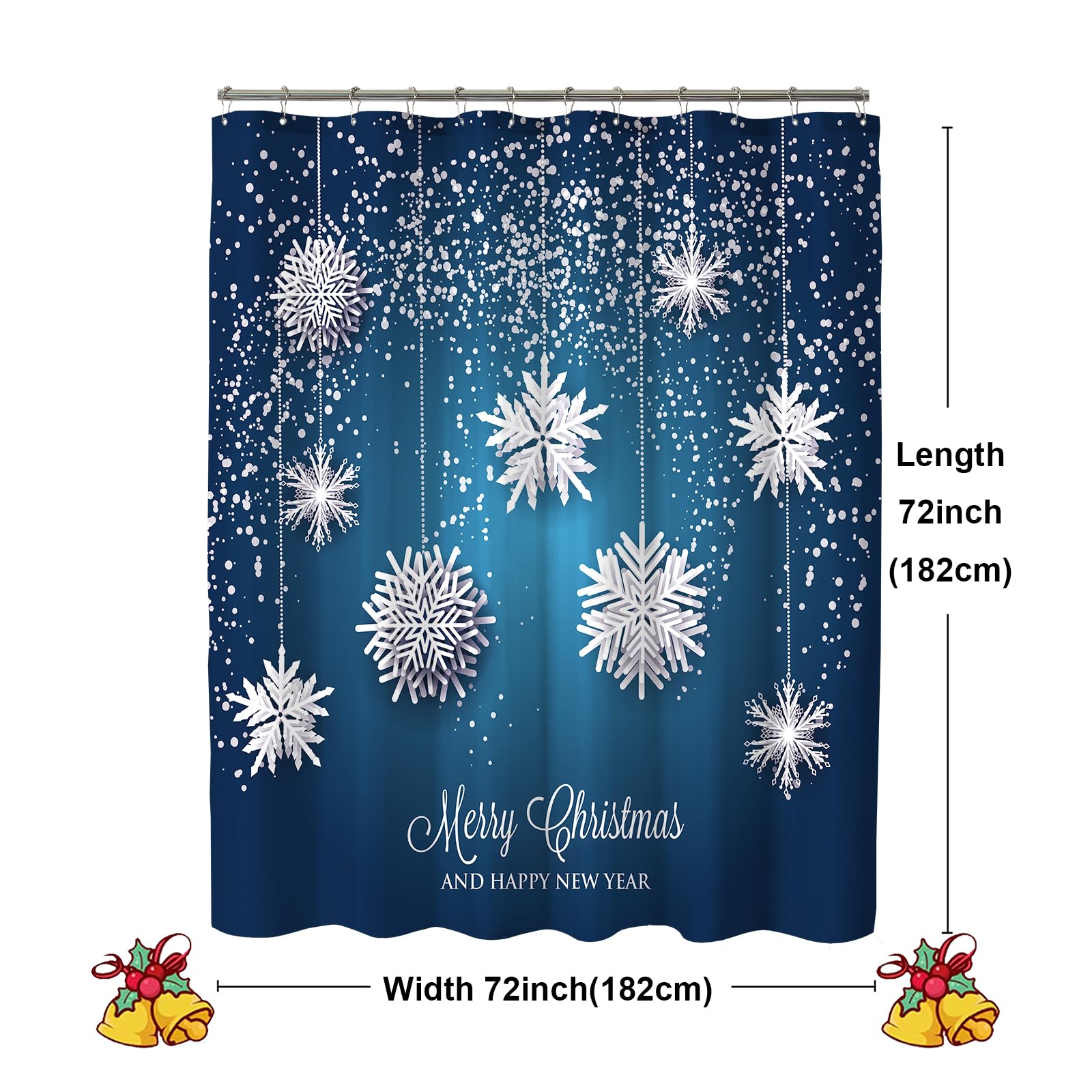 YOSTEV Blue Christmas Snowflake Shower Curtain - 72x72 Inch Sparkling Holiday Bathroom Decor with Glitter Fabric for Xmas & Winter Season | Perfect for Festive Bathroom Makeover and Seasonal Home Decoration