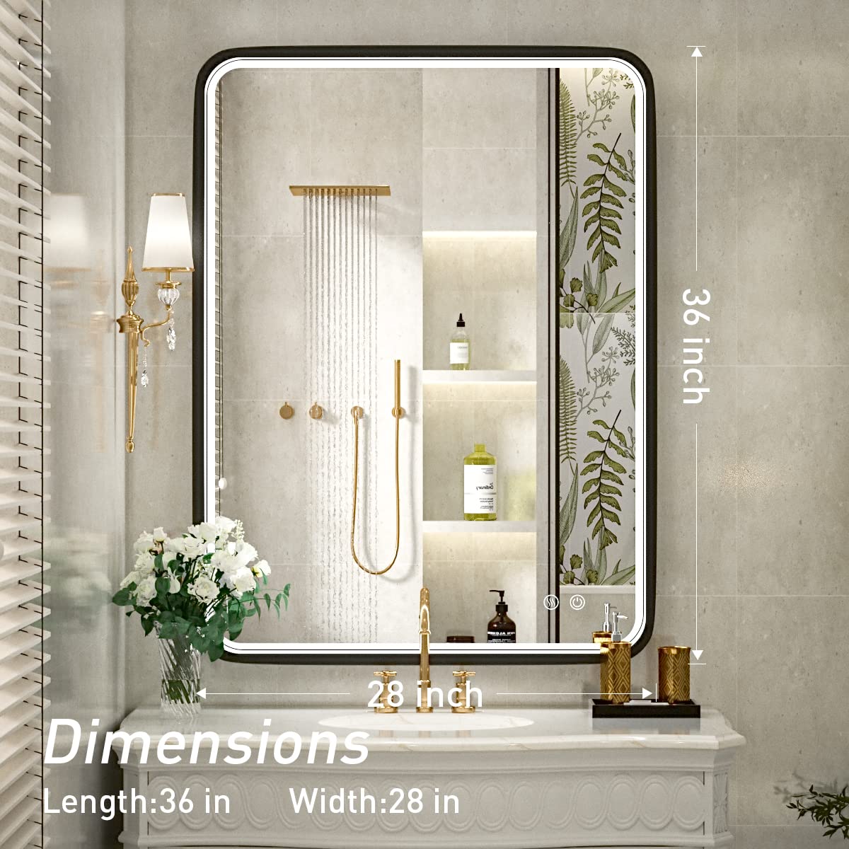 36x28 Inch LED Bathroom Mirror with Light - Black Metal Frame Anti-Fog Vanity Mirror, Dimmable Touch Switch for Wall Mount (Horizontal/Vertical) | Perfect for Makeup, Shaving & Home Decor