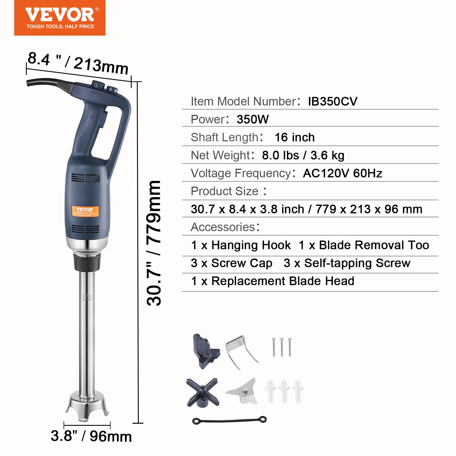 VEVOR 350W Commercial Immersion Blender - Heavy Duty Hand Mixer with 16