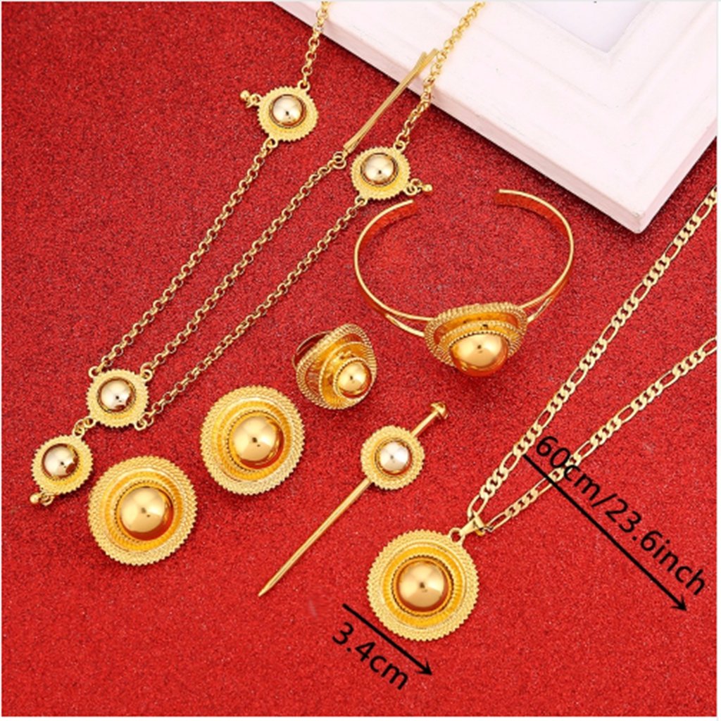 Ethiopian Bridal Jewelry Set - 6 Piece African Hair Jewelry for Weddings & Special Occasions | Traditional Ethiopian Wedding Accessories for Brides