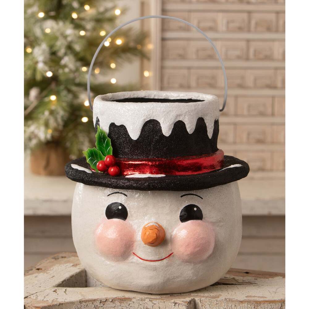Bethany Lowe Designs Holly Hat Snowman - Christmas Holiday Decoration for Home, Mantel, and Festive Party Decor