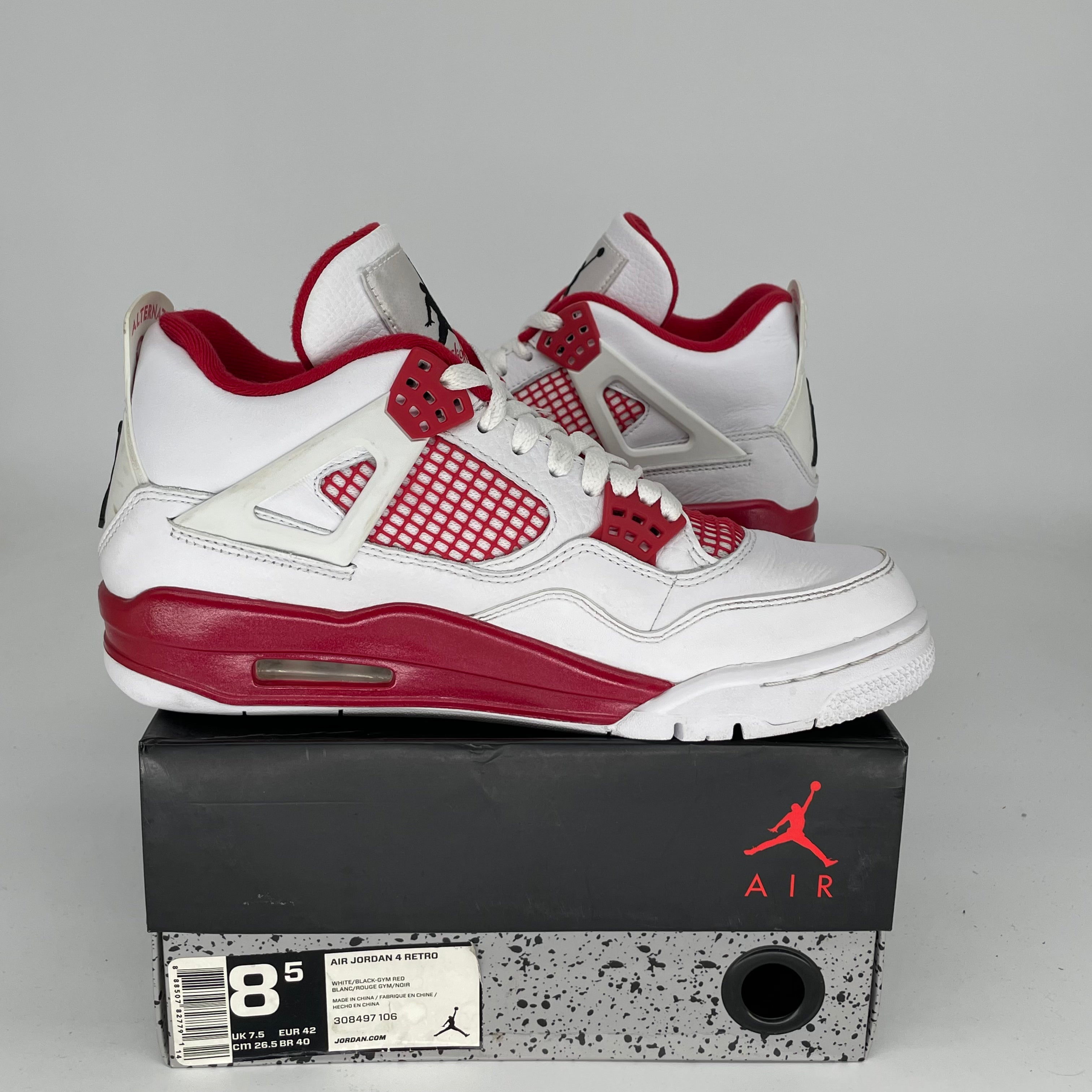 AIR JORDAN 4 ALTERNATE 89 Retro Basketball Shoes - Men's Size 8.5 (308497-106) | White/Red Colorway | Perfect for Streetwear, Sneaker Collection & Basketball Games