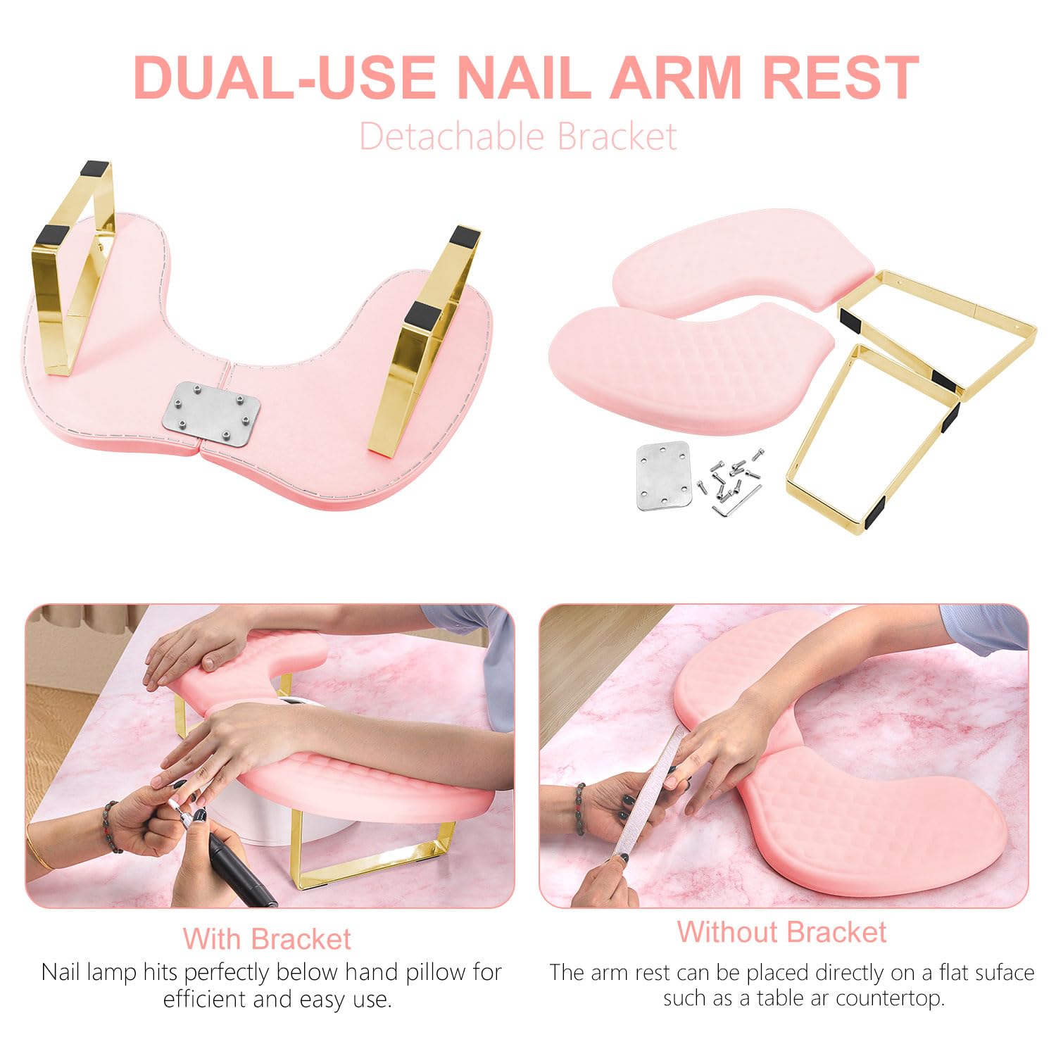 Soft Memory Foam Nail Tech Hand Rest - U-Shaped Manicure Arm Support Cushion with Detachable Bracket for Acrylic Nails & Gel Polish (Pink) | Perfect for Salon Professionals & Home Nail Care