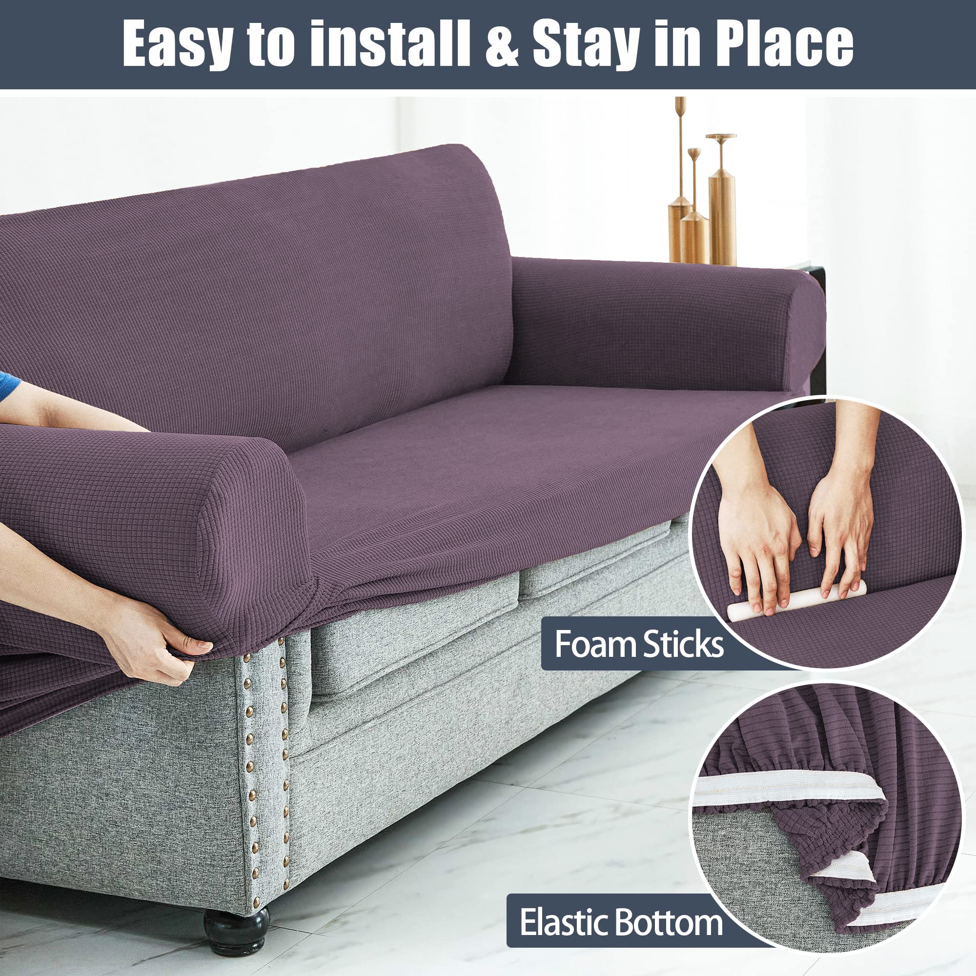 Stretch Sofa Slipcover Waterproof Couch Cover - Soft Elastic Furniture Protector for Sofa, Loveseat & Sectional - Pet & Kid Friendly - Machine Washable (Purple, Medium) - Perfect for Living Room, Family Room & Home Decor