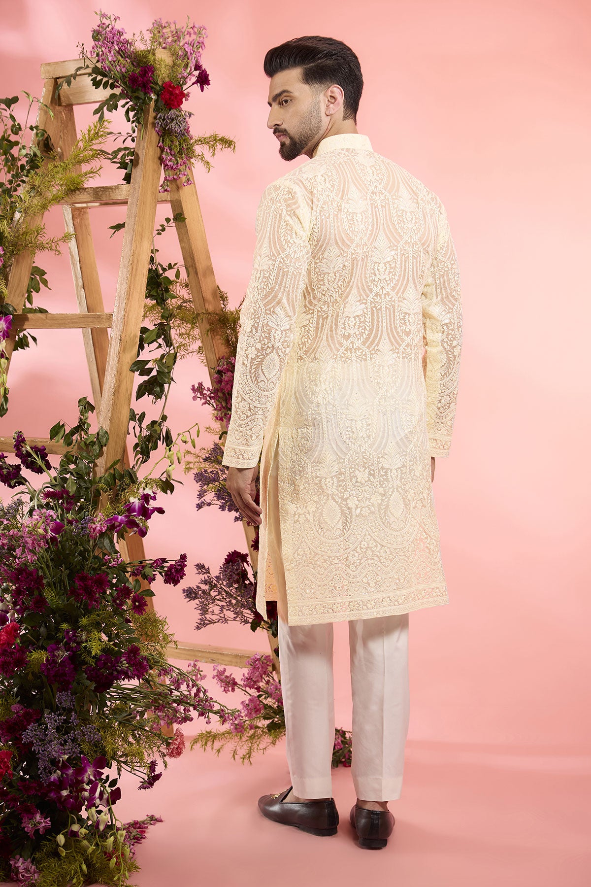 Ivory Organza Chikankari Kurta for Women - Elegant Indian Embroidered Tunic Top - Perfect for Festivals, Weddings & Special Occasions