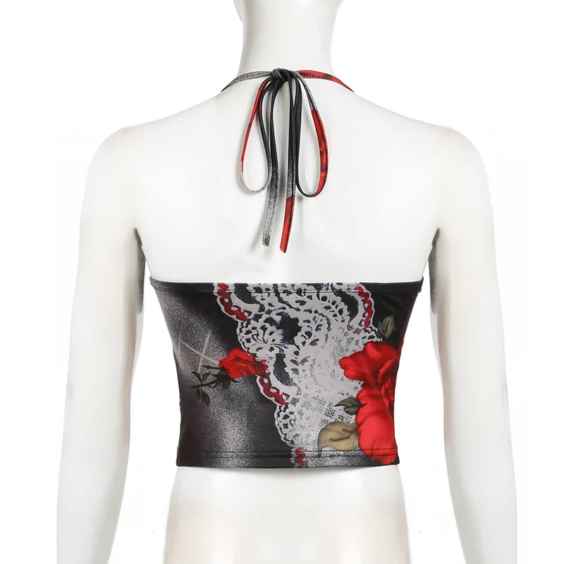 Tie Dye Backless Halter Top for Women - Sexy Crop Top with Floral Print, Streetwear & Harajuku Style | Perfect for Parties, Clubs, and Summer Outfits