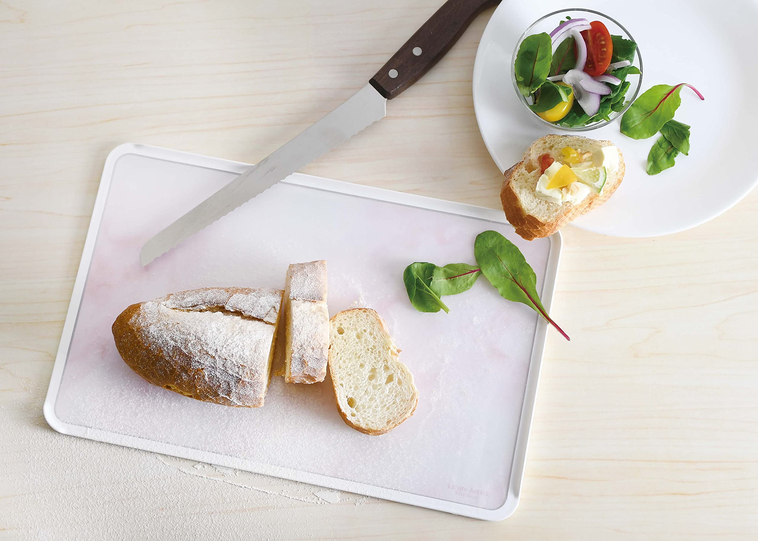 Pearl Metal Licute Aerial CC-1403 Non-Slip Pink Stone Cutting Board - Japanese Made, Dishwasher Safe - Perfect for Kitchen Prep, Sushi Making & Serving Charcuterie