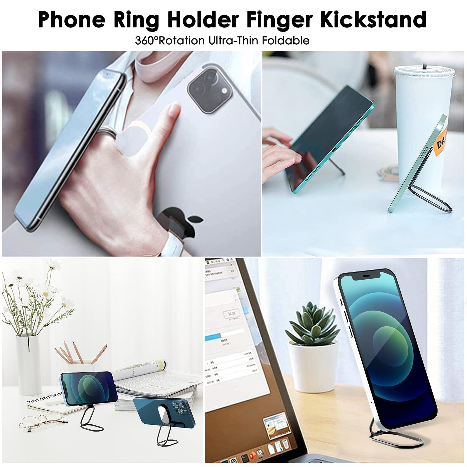 360° Rotating Magnetic Phone Ring Holder & Kickstand - Gun Black & Silver Metal Phone Grip for Hands-Free Viewing, Magnetic Car Mount, Foldable Stand - Perfect for Driving, Watching Videos, and Taking Selfies